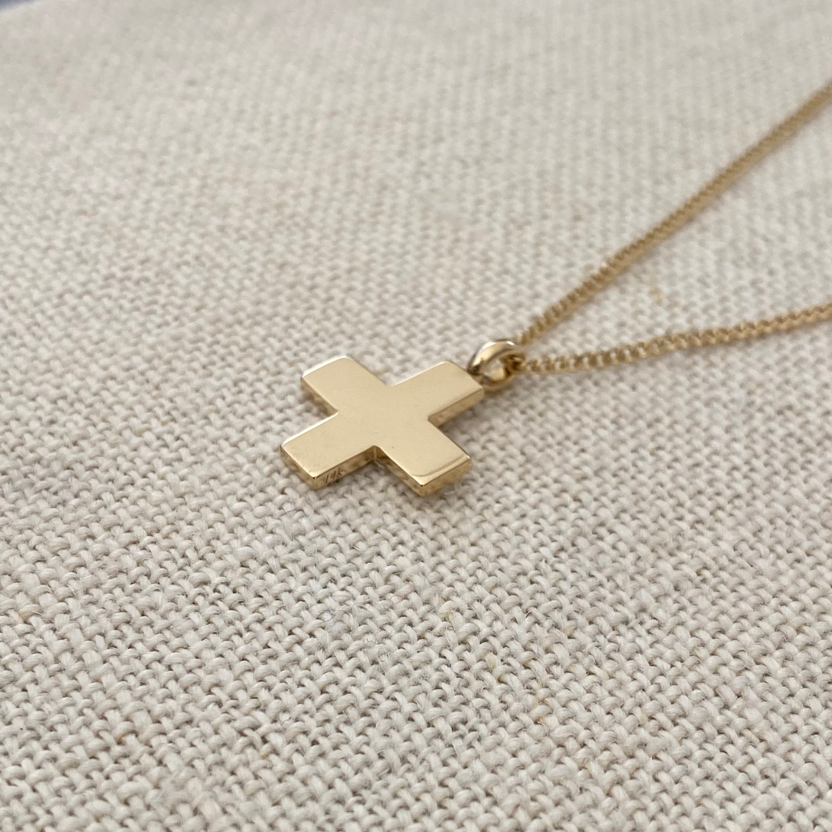 Thick Squared Gold Cross Pendant with hoop