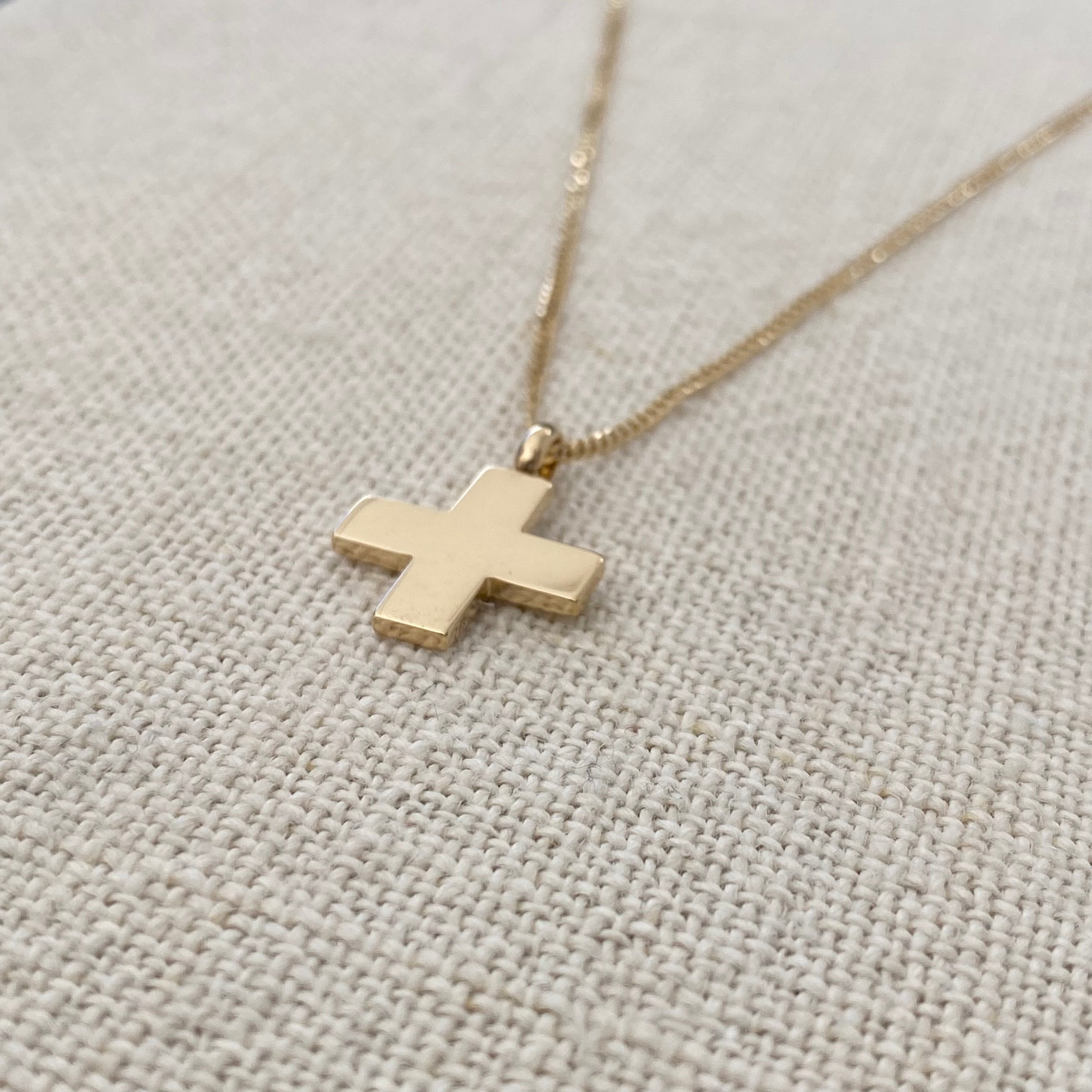Thick Squared Gold Cross Pendant with hoop
