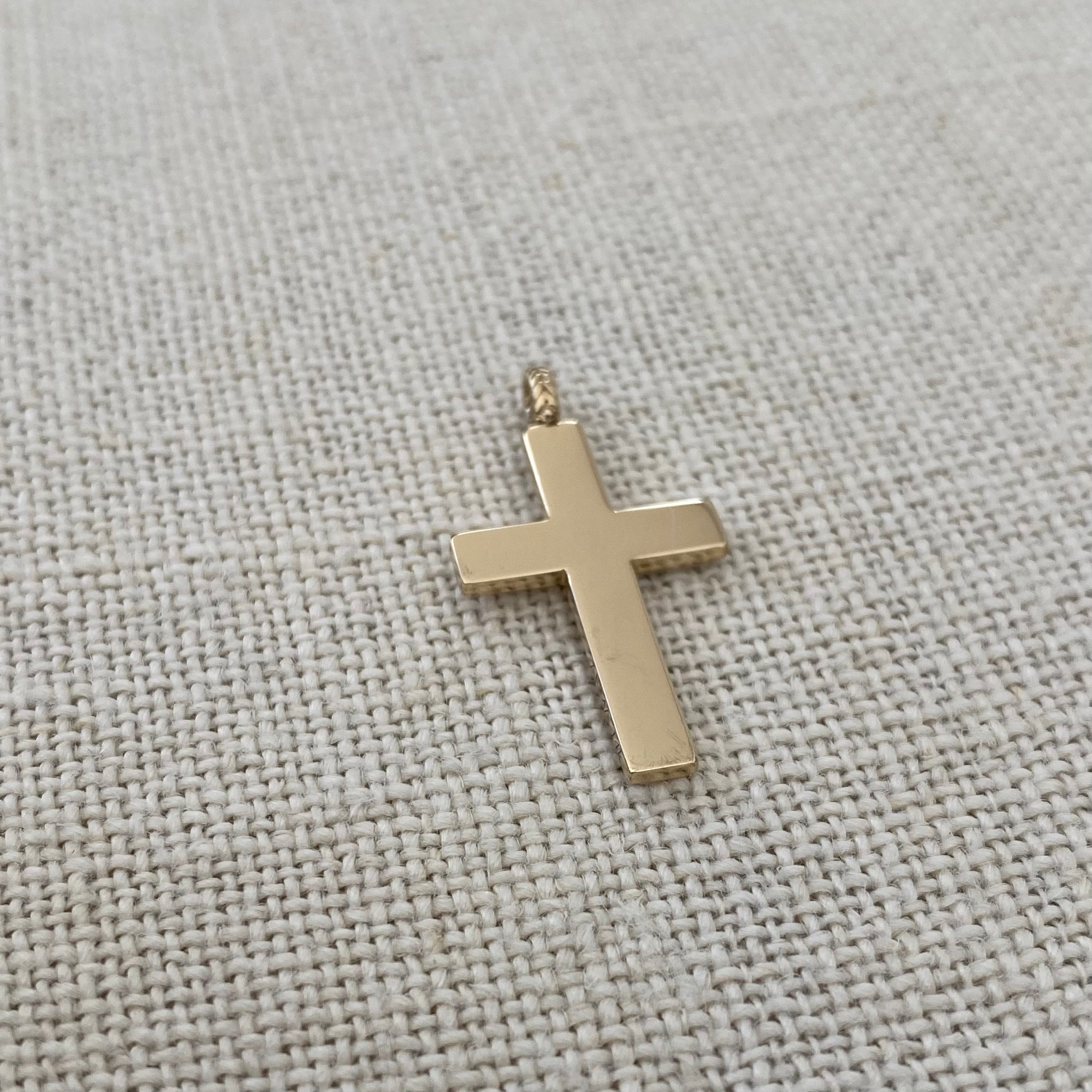 Classic Gold Cross Pendant with herringbone hoop
