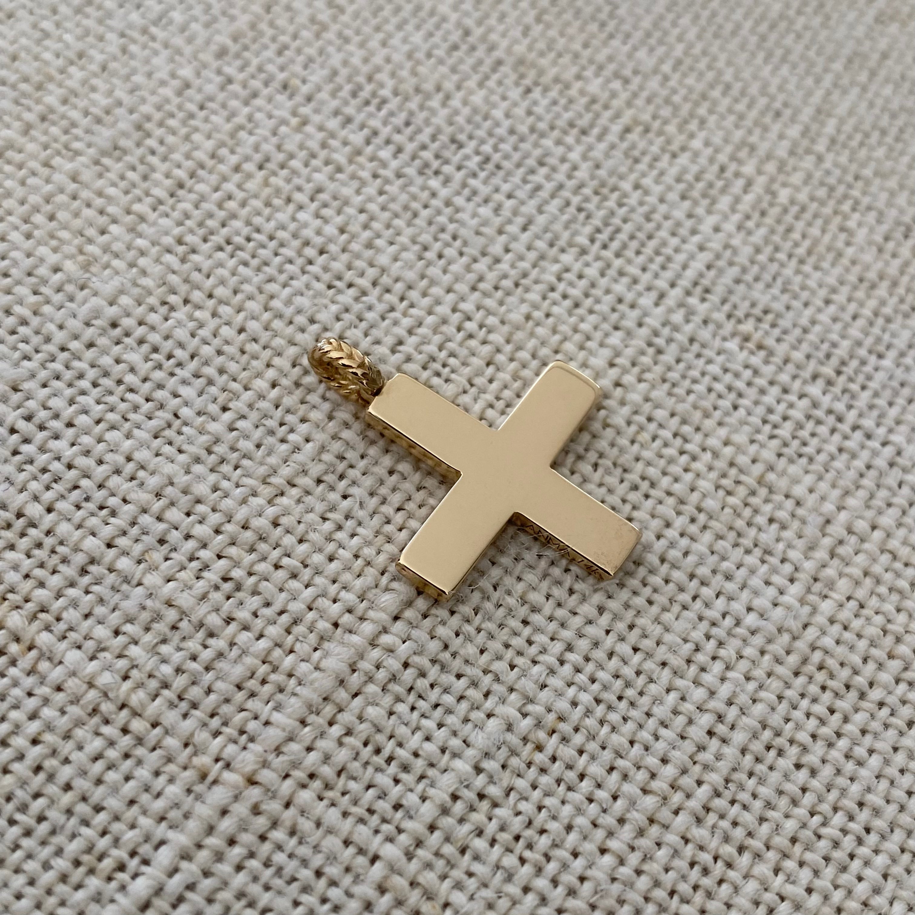 Squared Gold Cross Pendant with herringbone hoop