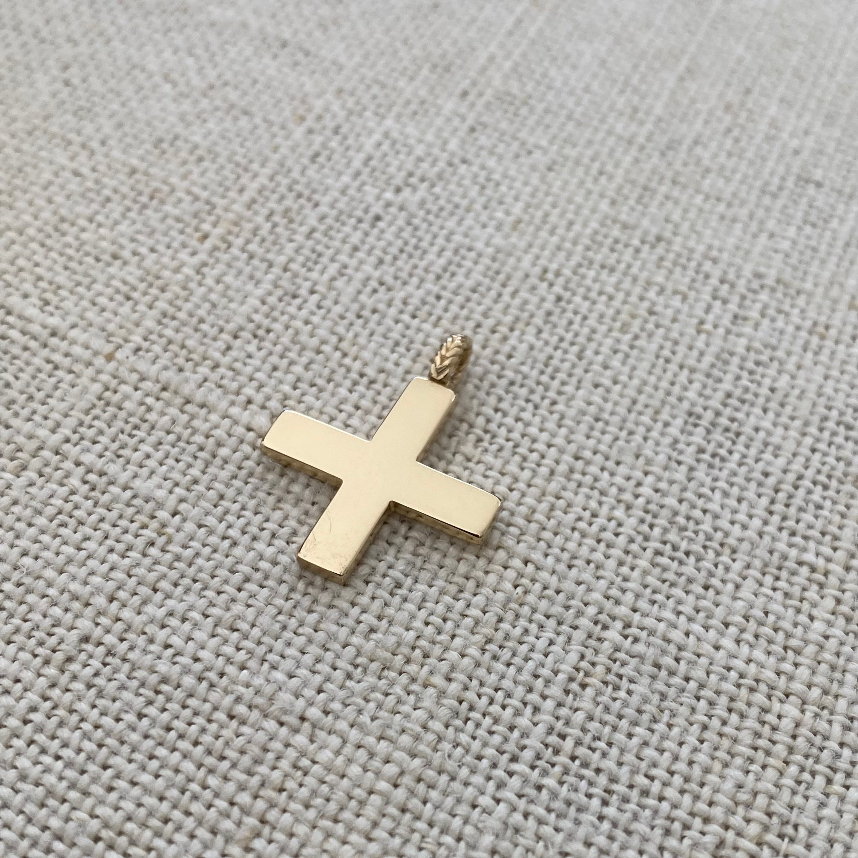 Squared Gold Cross Pendant with herringbone hoop