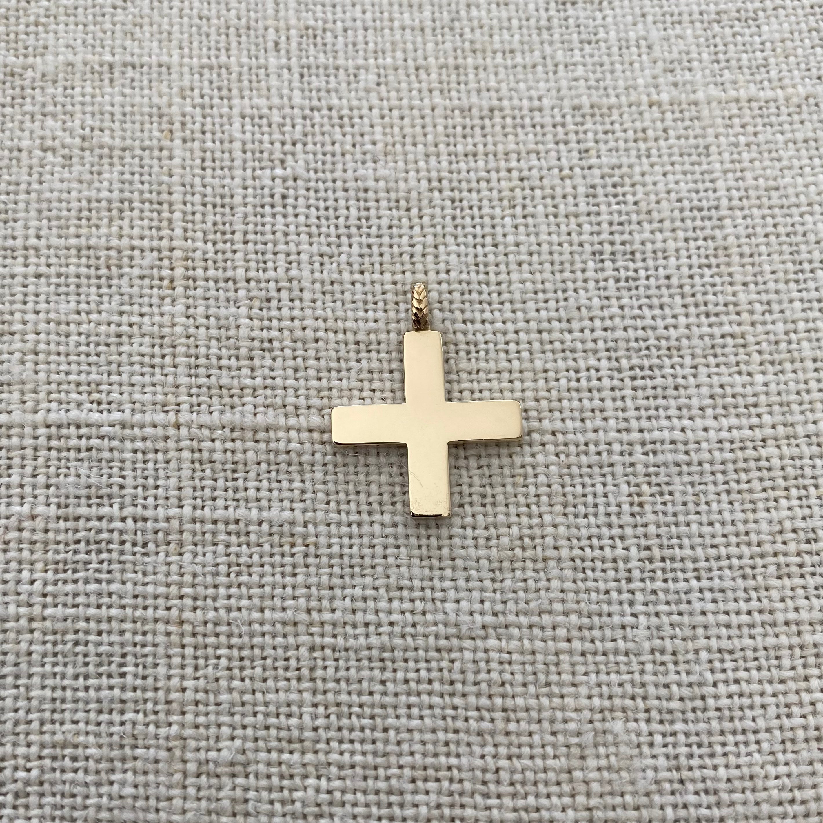 Squared Gold Cross Pendant with herringbone hoop