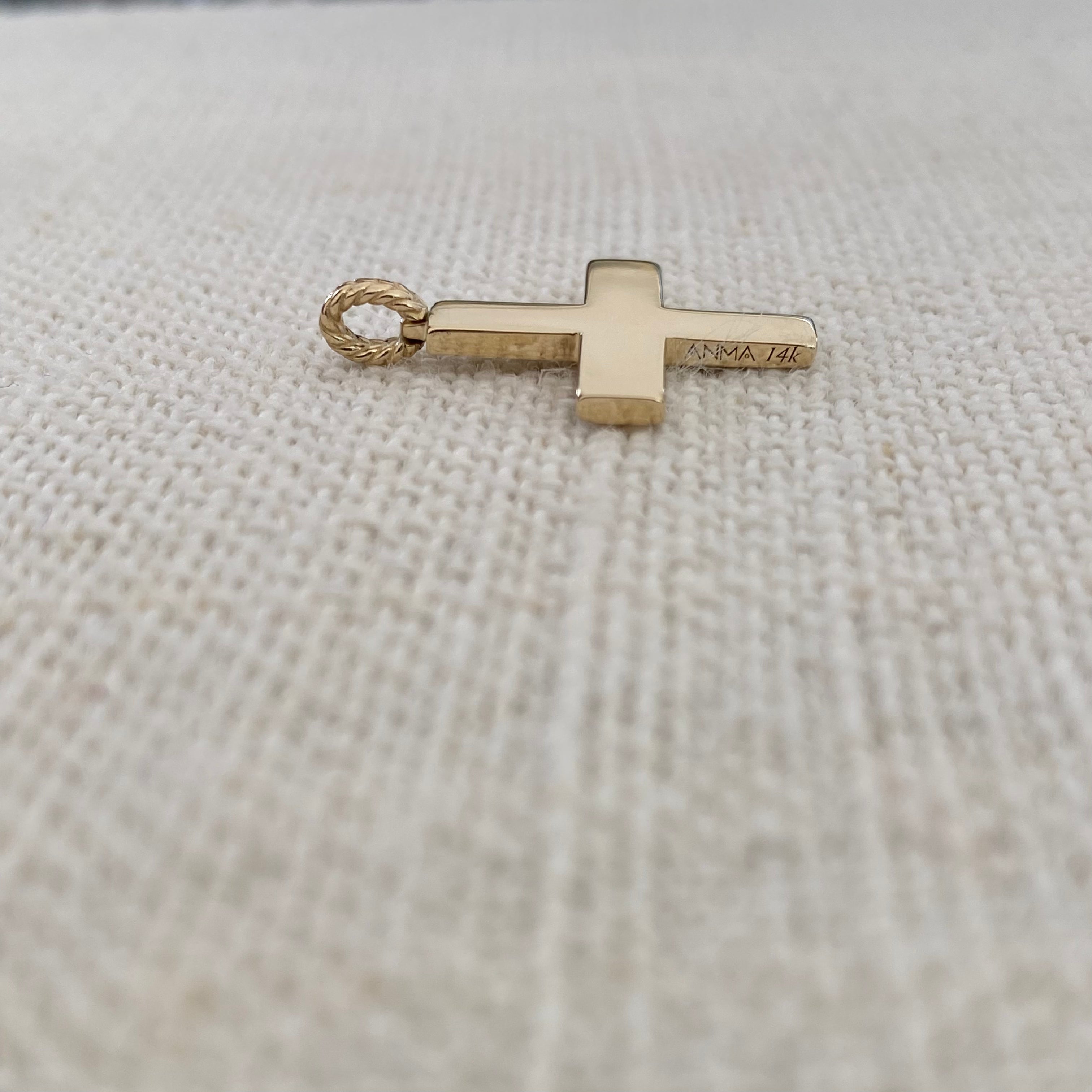 Squared Gold Cross Pendant with herringbone hoop