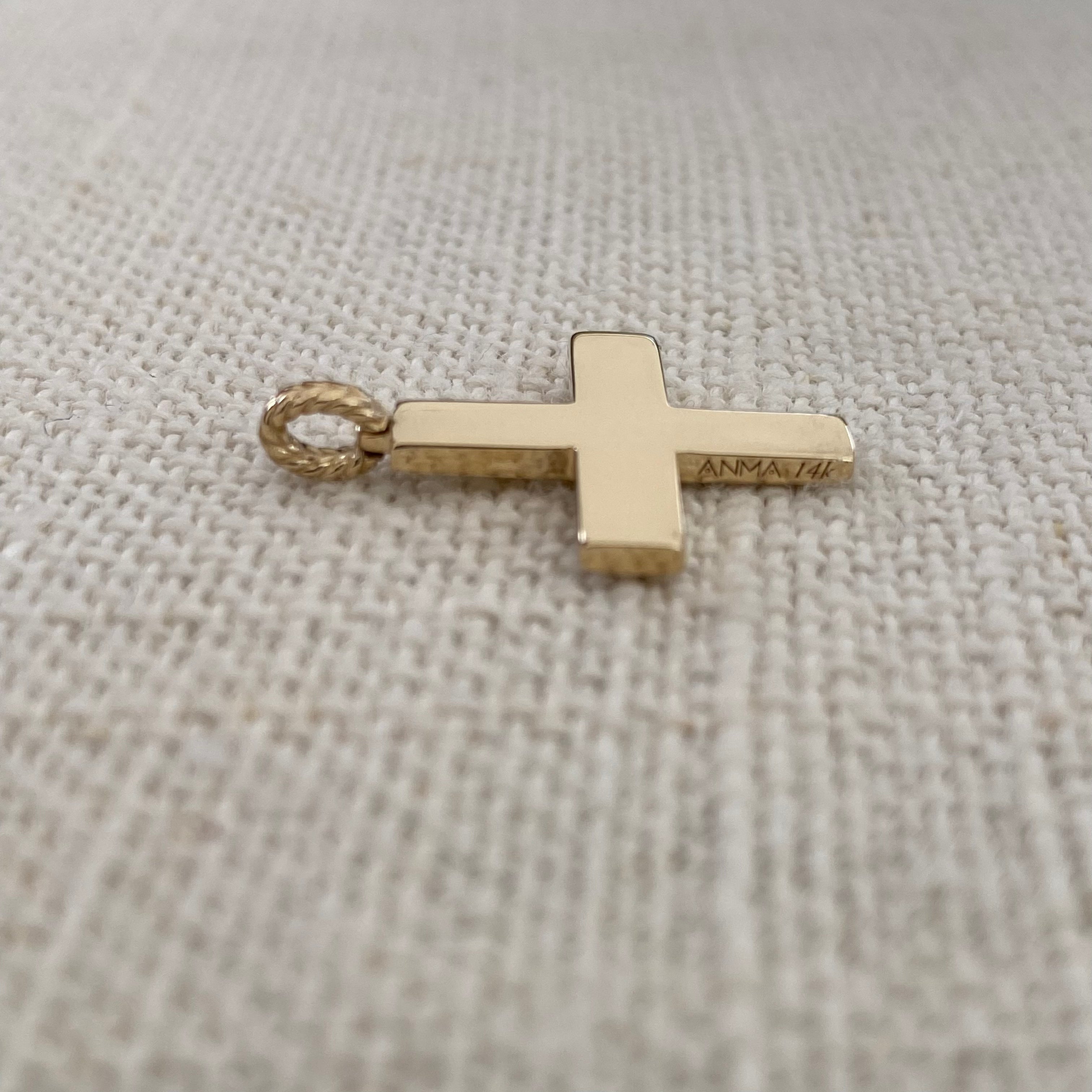 Squared Gold Cross Pendant with herringbone hoop