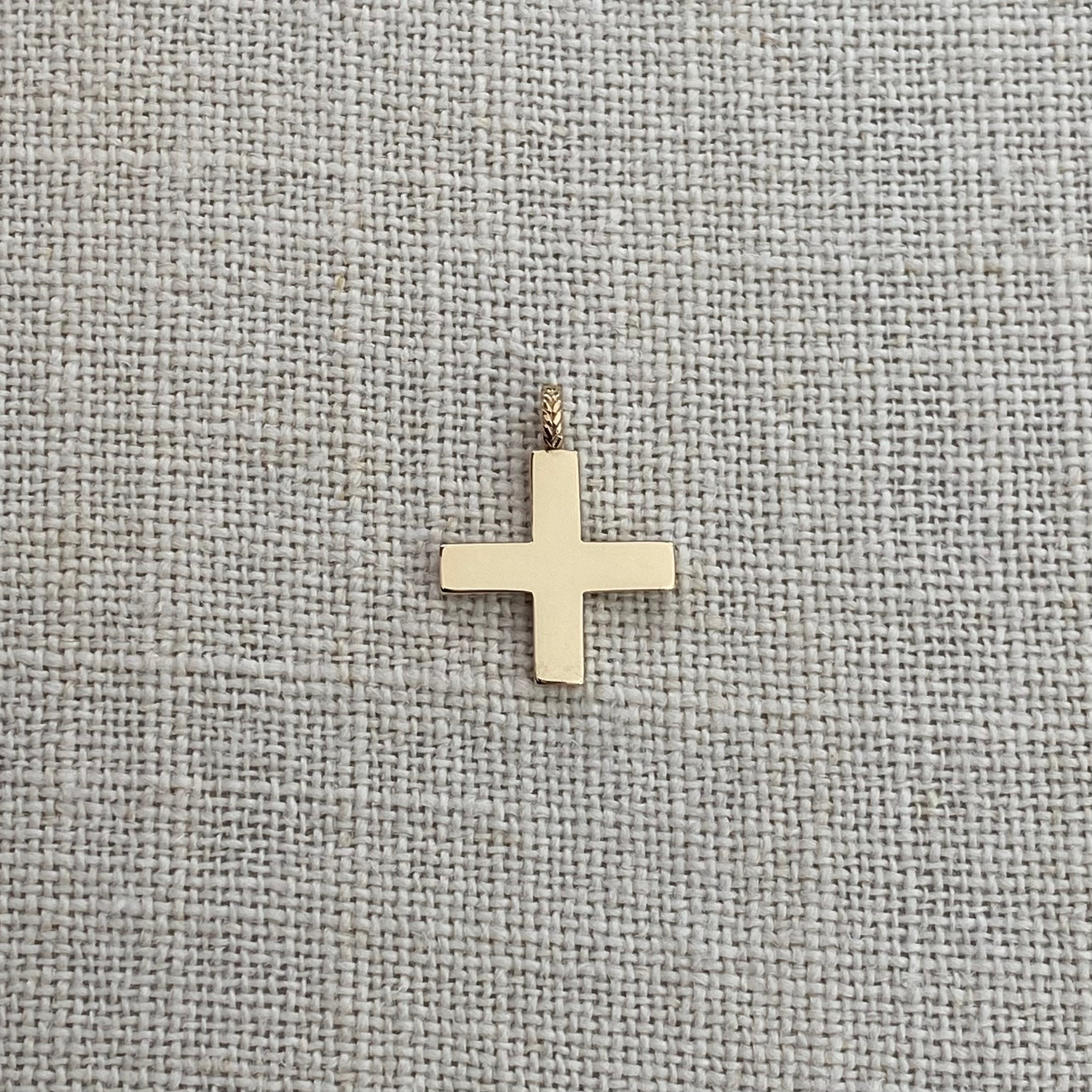 Squared Gold Cross Pendant with herringbone hoop
