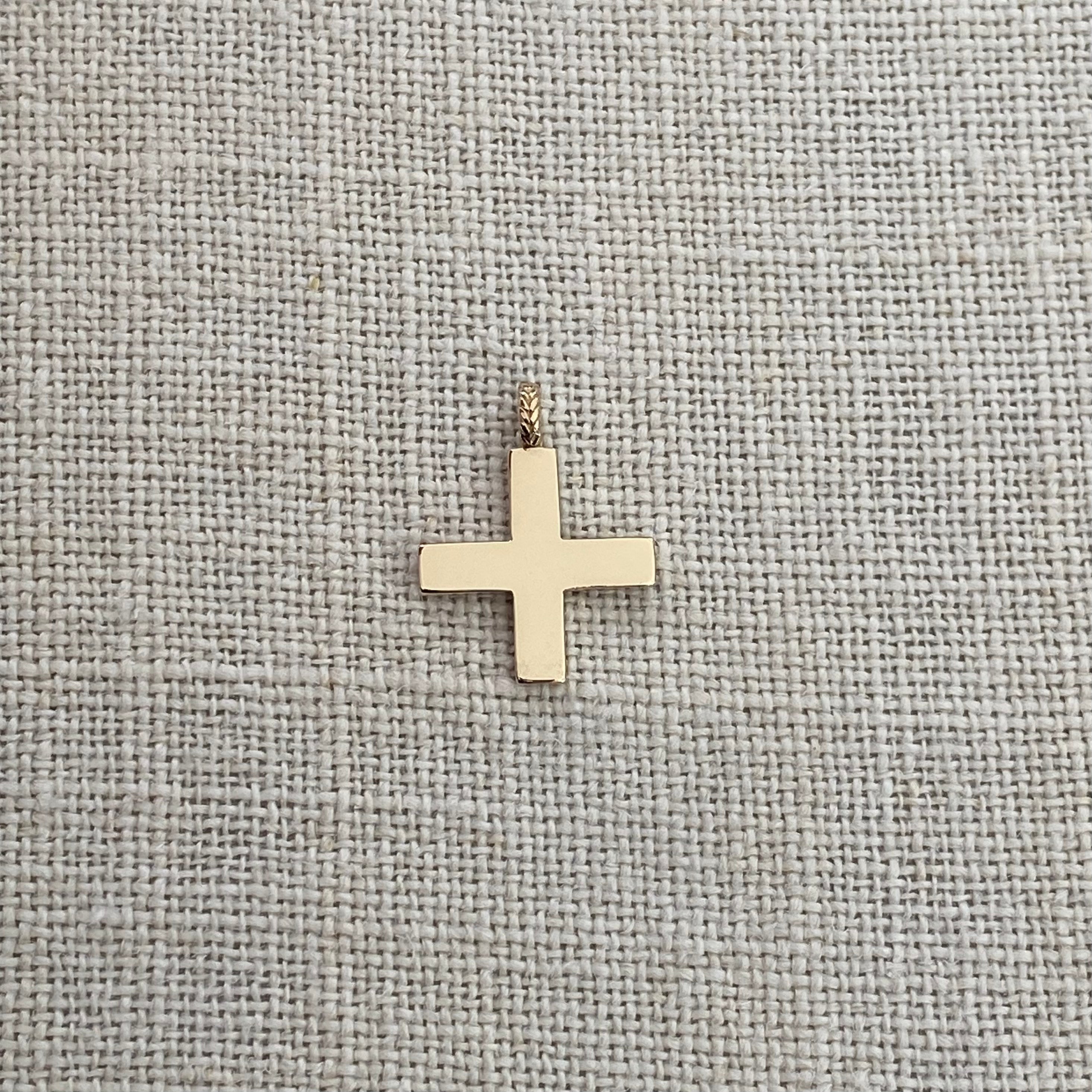 Squared Gold Cross Pendant with herringbone hoop