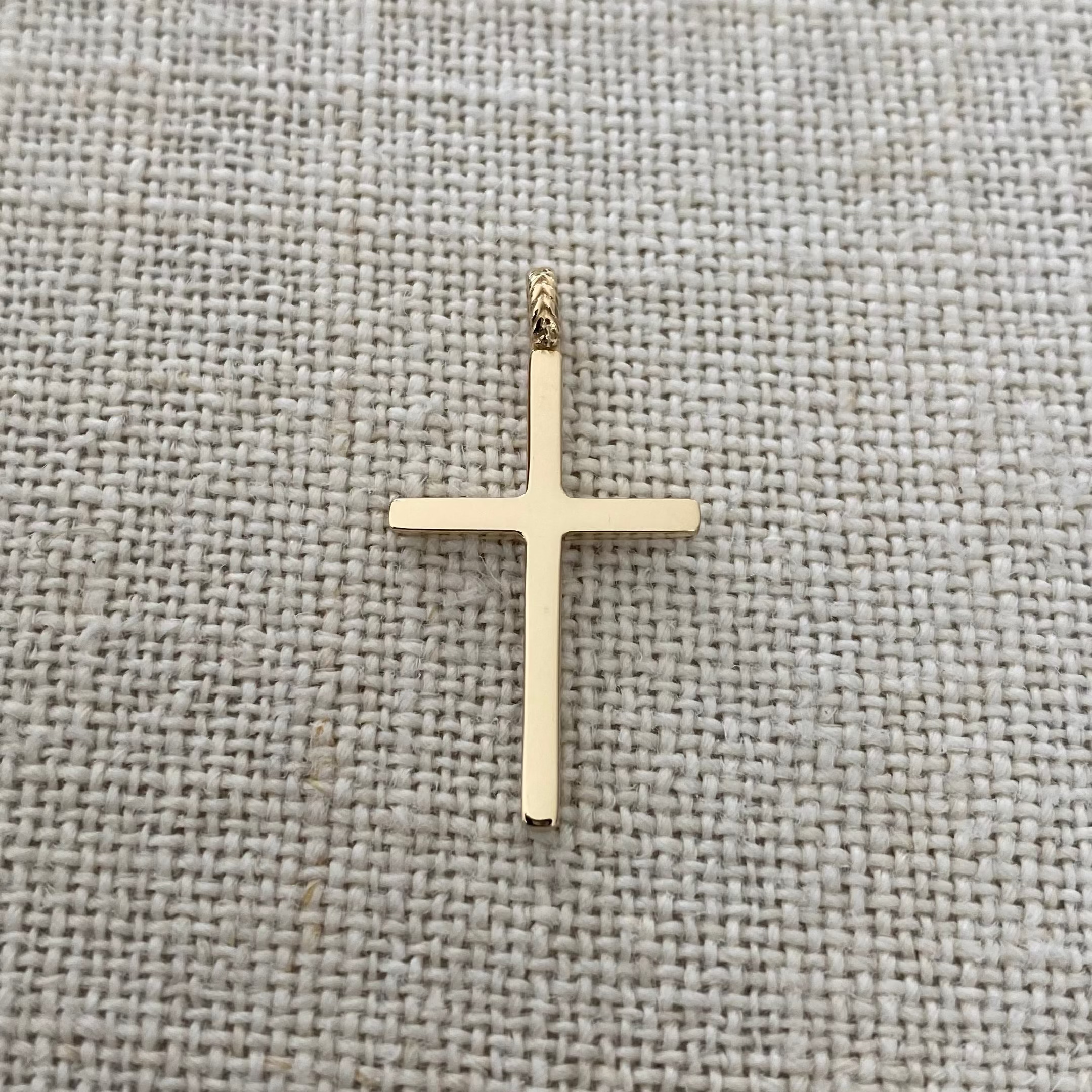 Thin and Tall Gold Cross Pendant with herringbone hoop