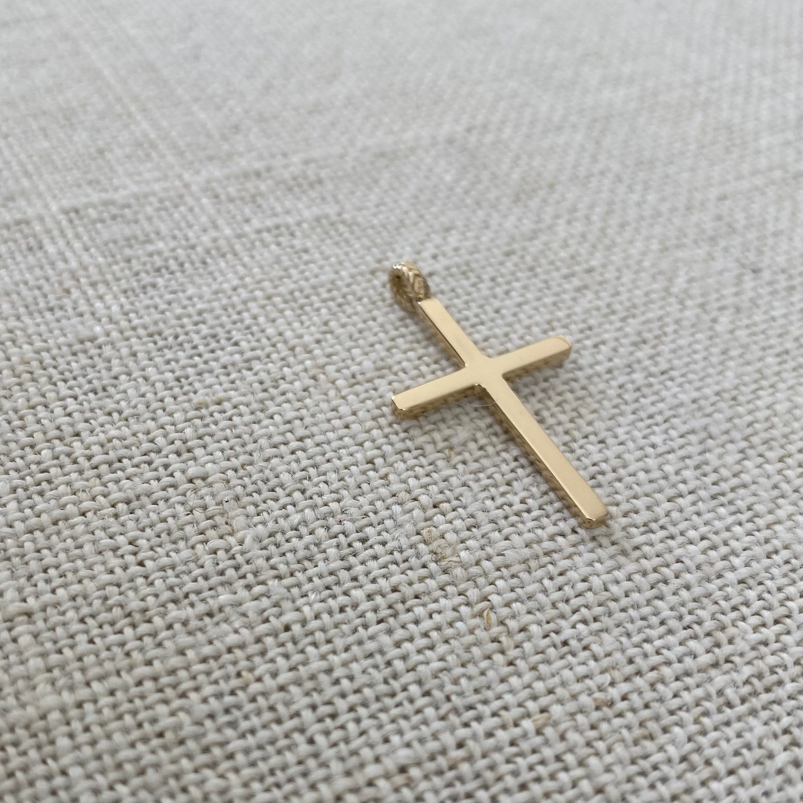 Thin and Tall Gold Cross Pendant with herringbone hoop
