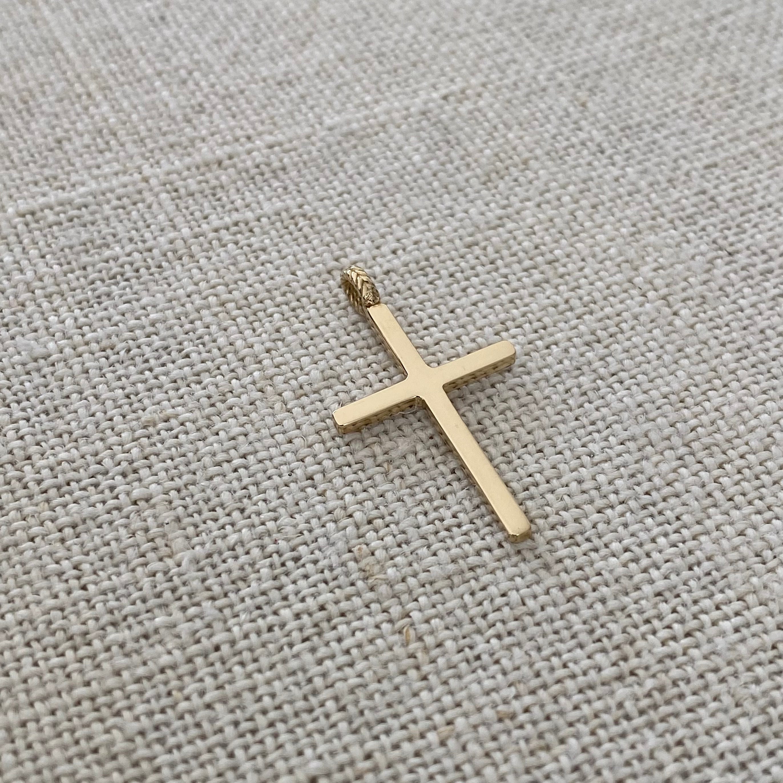 Thin and Tall Gold Cross Pendant with herringbone hoop