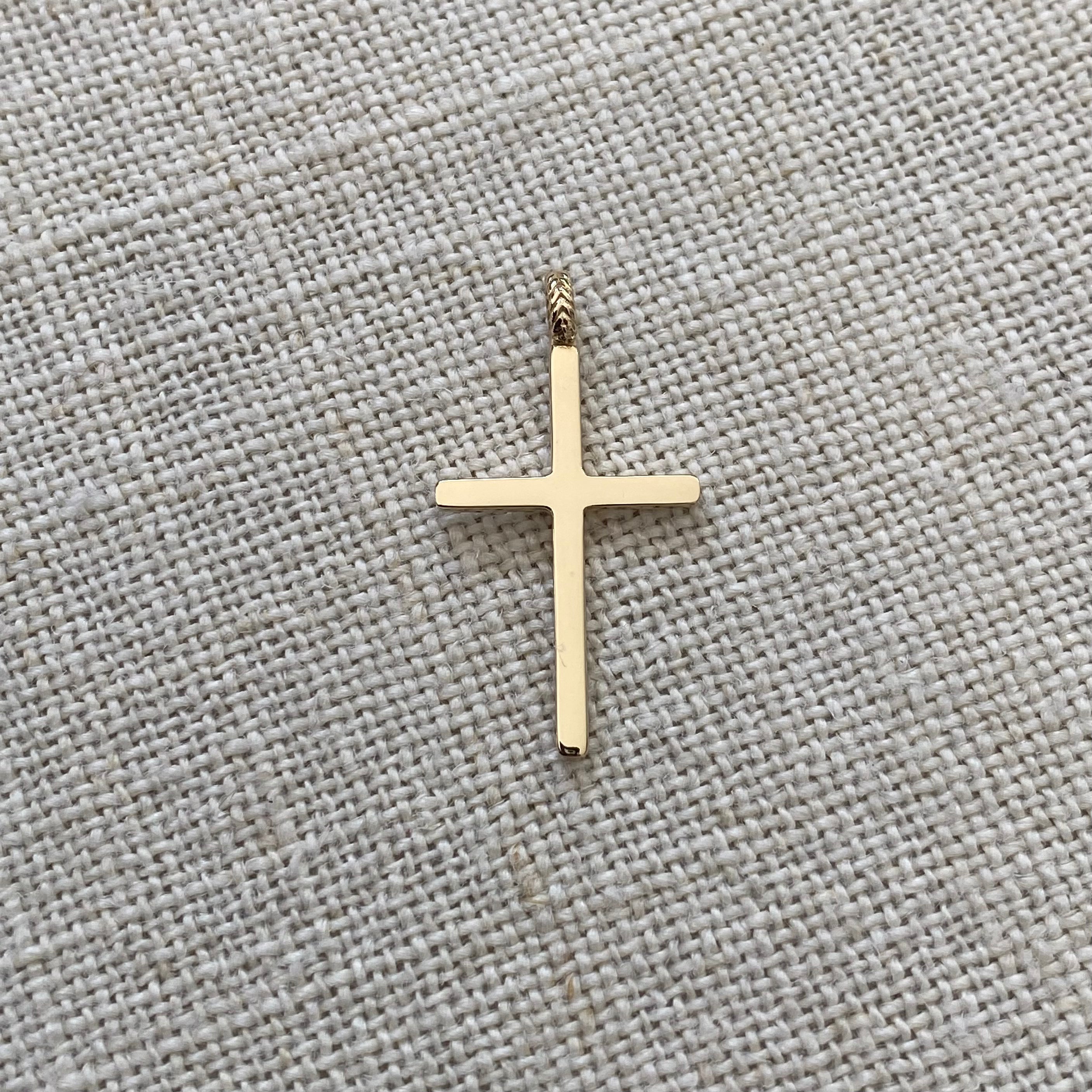 Thin and Tall Gold Cross Pendant with herringbone hoop