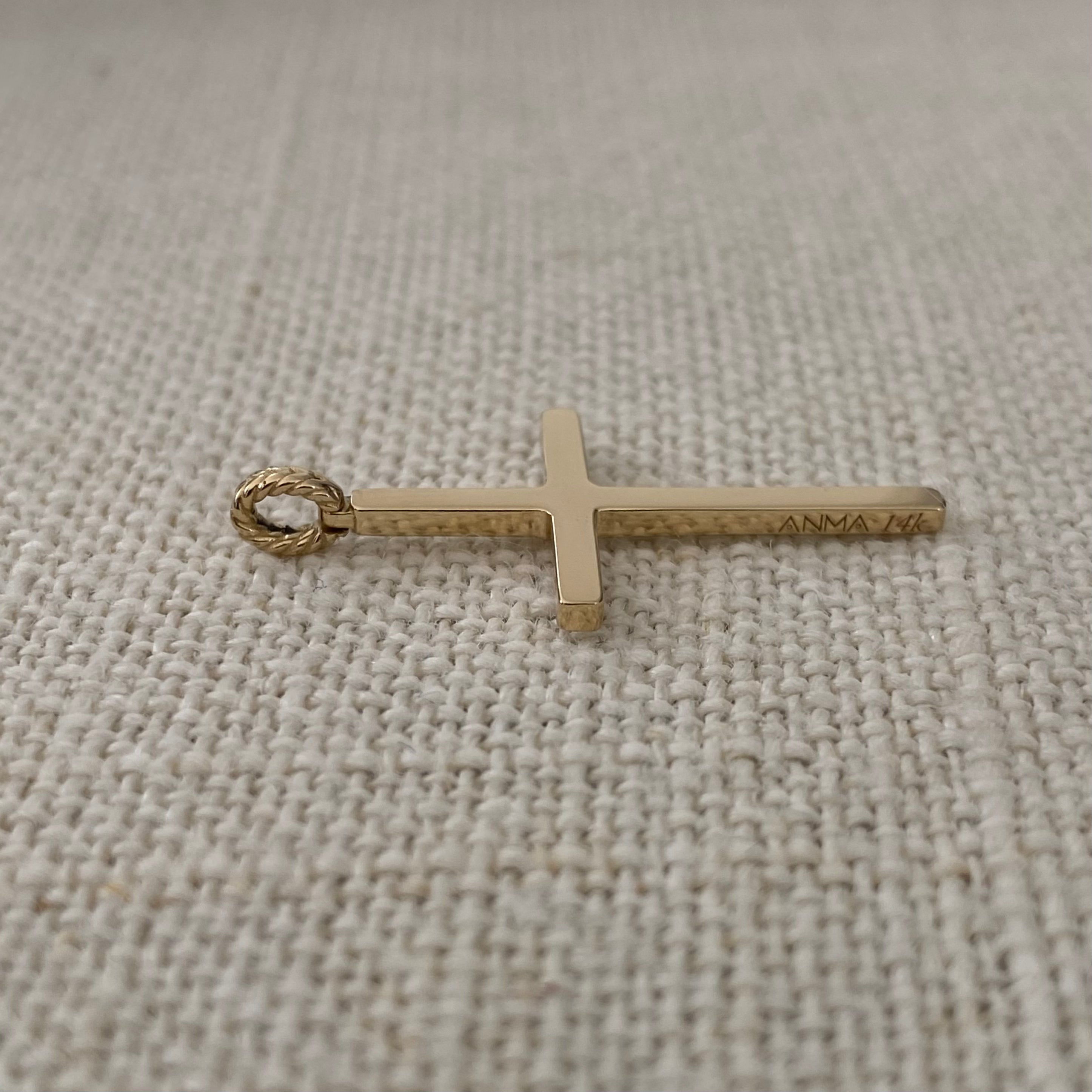 Thin and Tall Gold Cross Pendant with herringbone hoop