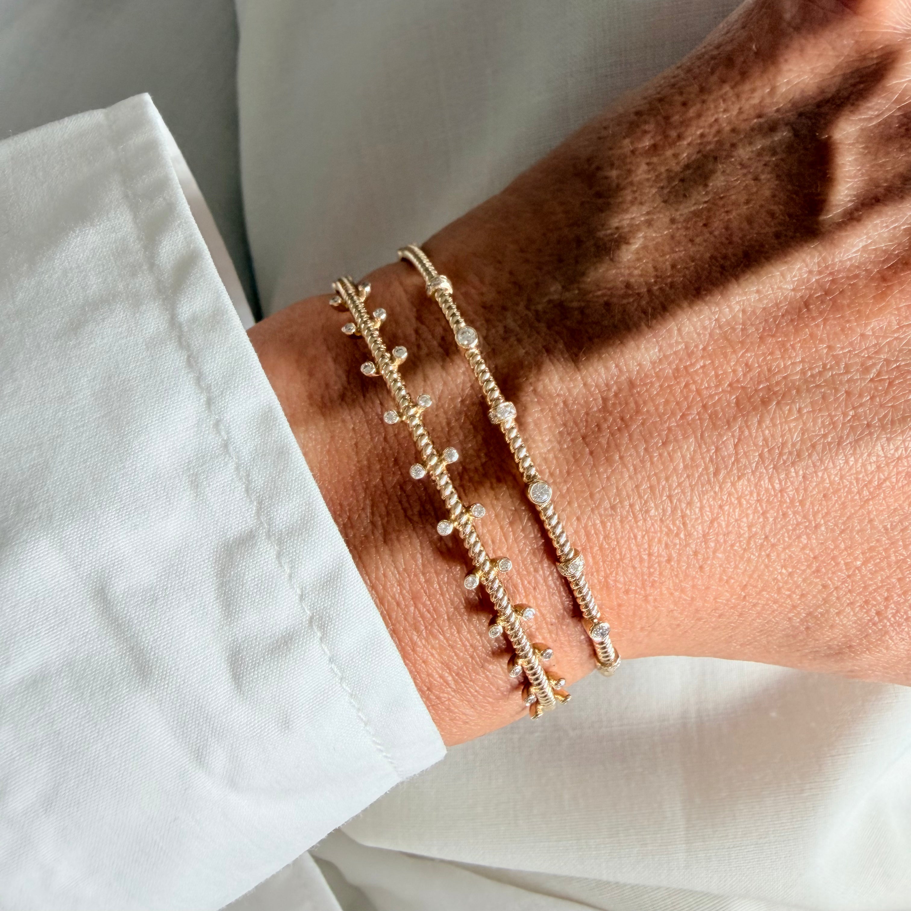 14K Gold Twisted Bracelet with Diamonds