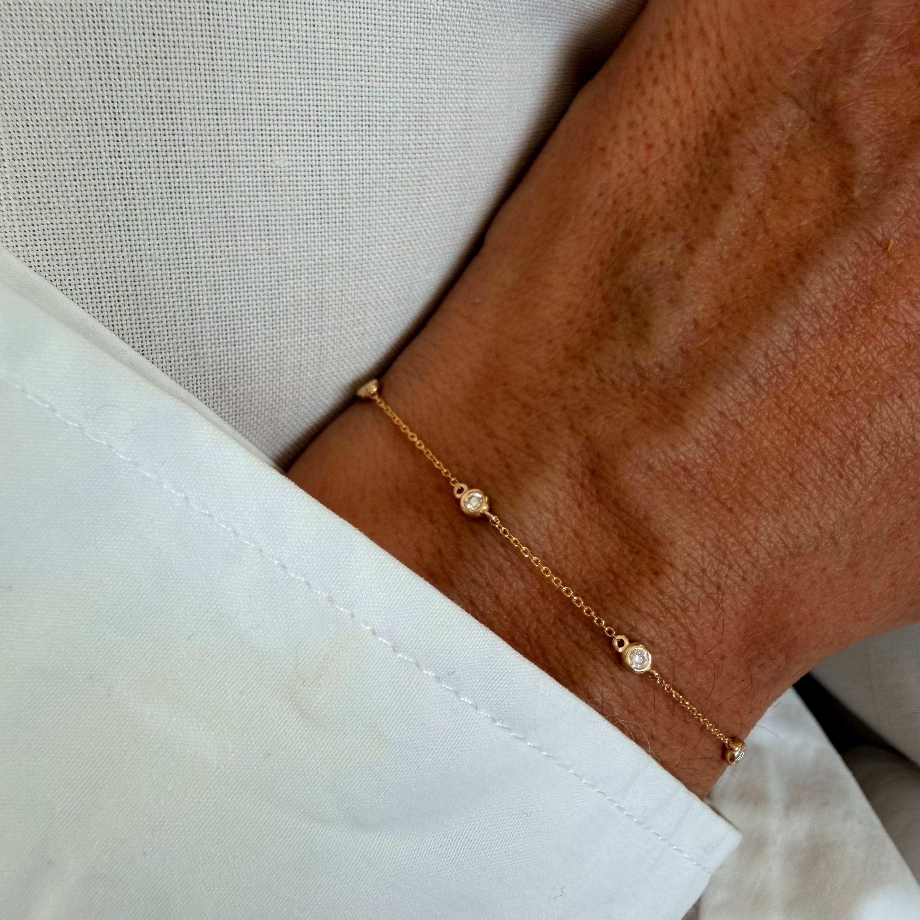 14K Gold Beaded Diamond Chain Bracelet