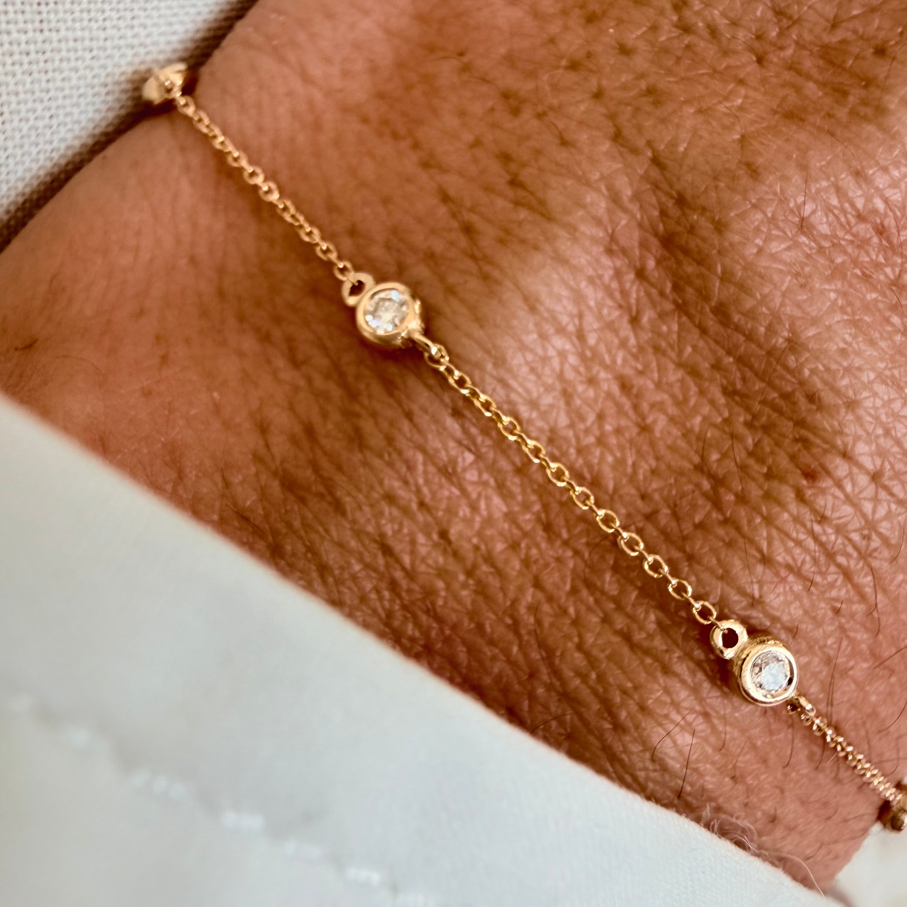 14K Gold Beaded Diamond Chain Bracelet