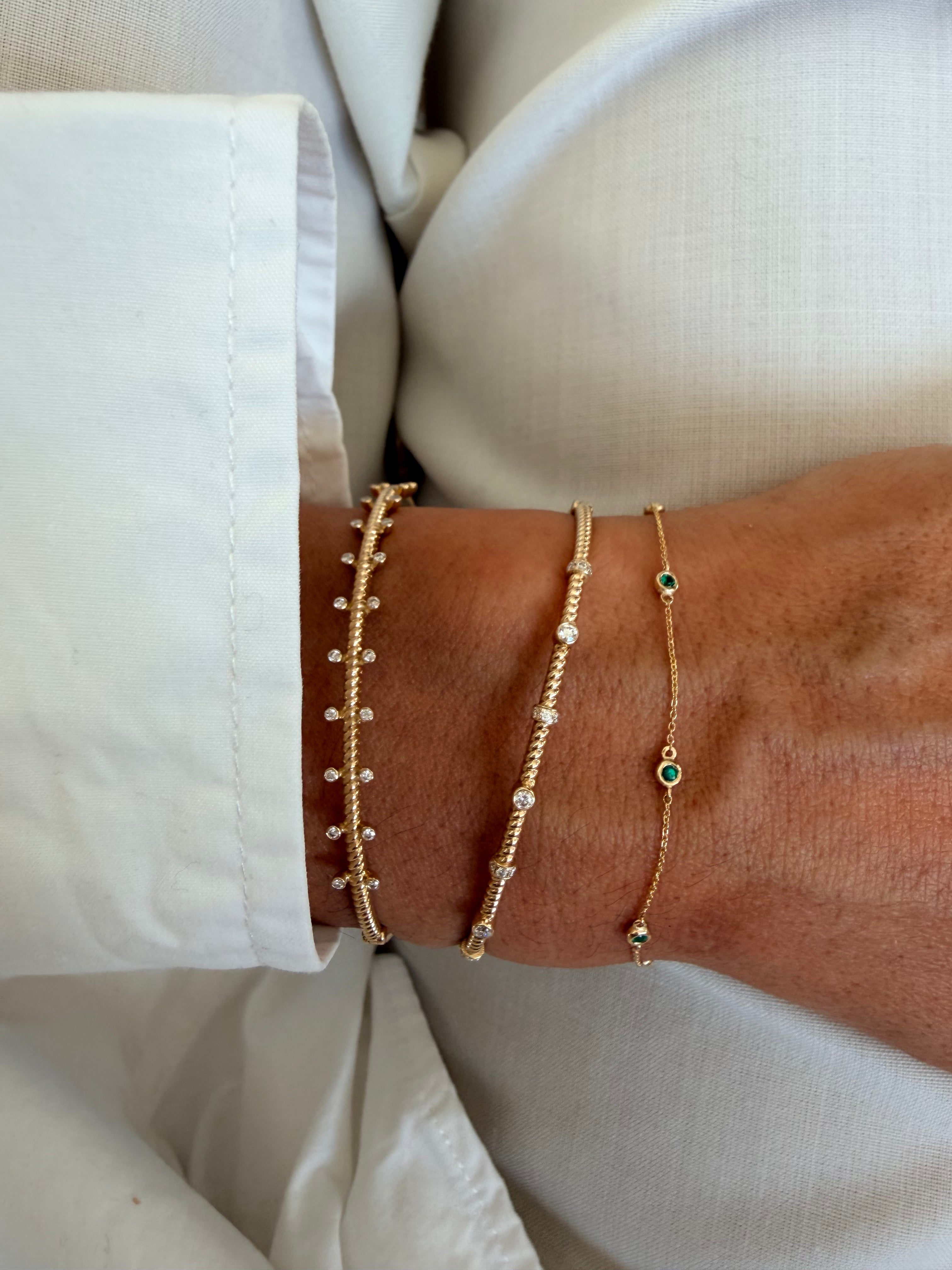 14K Gold Beaded Emerald Chain Bracelet