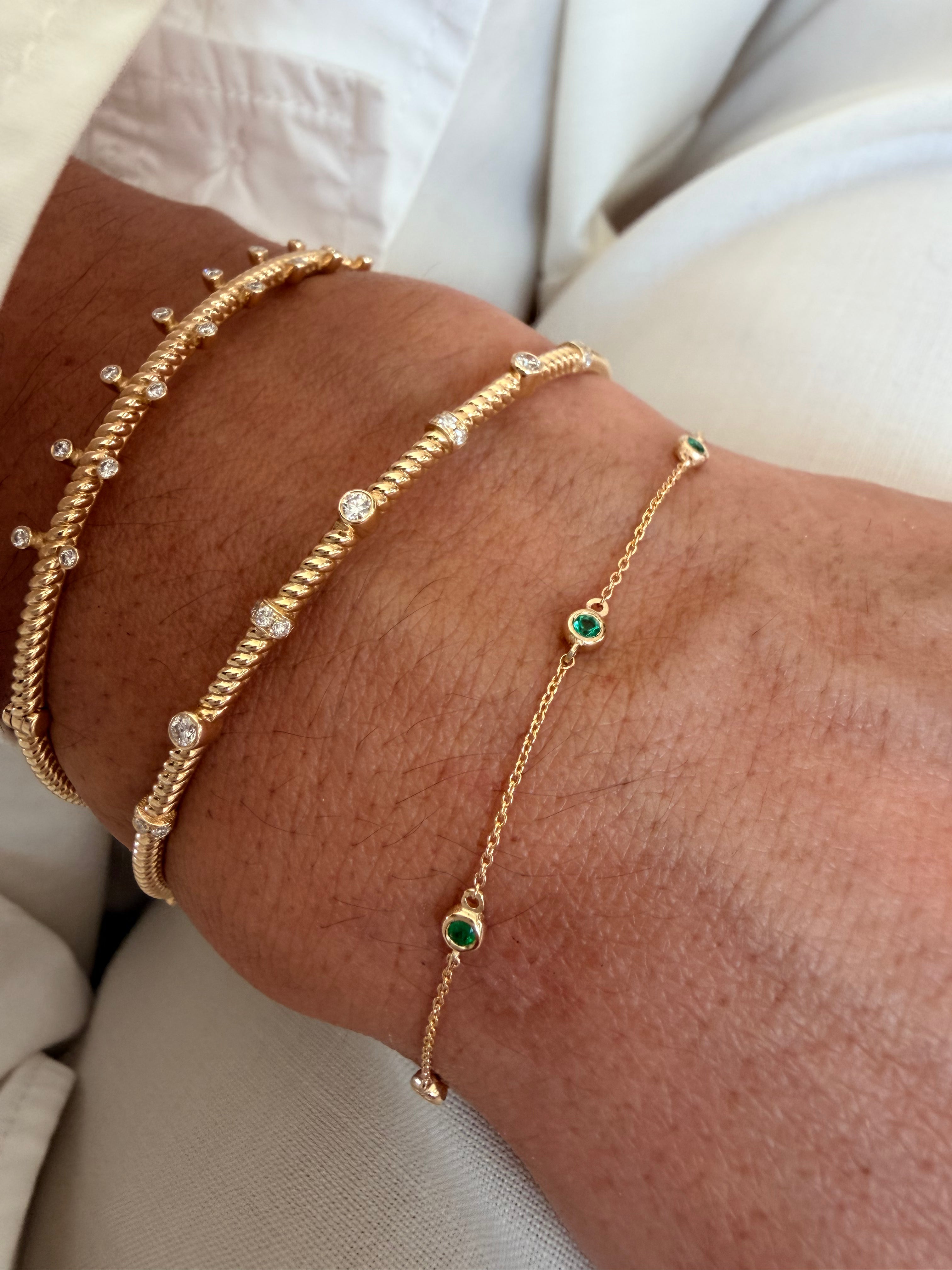 14K Gold Beaded Emerald Chain Bracelet