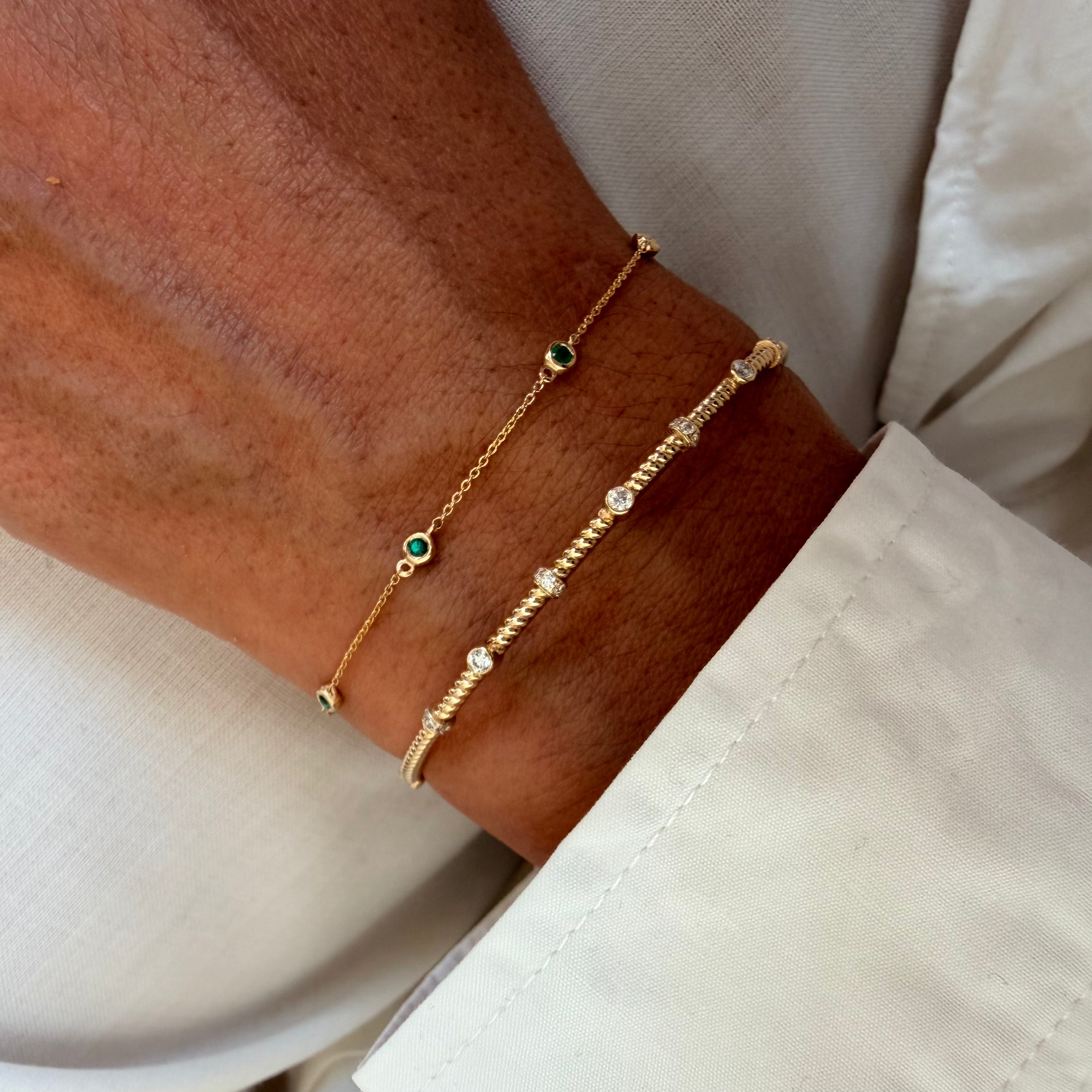 14K Gold Beaded Emerald Chain Bracelet