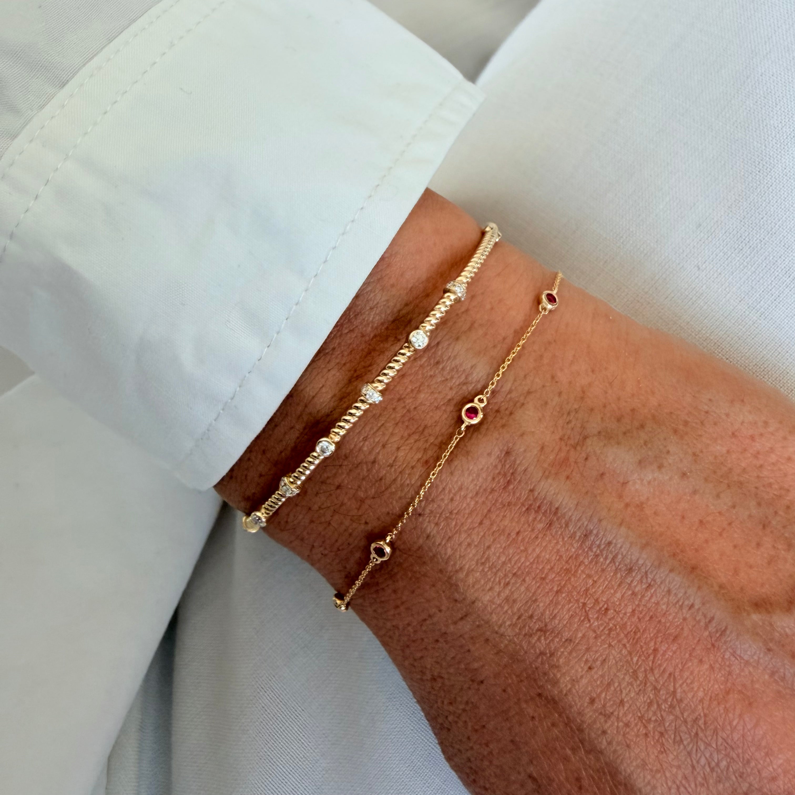 14K Gold Beaded Ruby Chain Bracelet