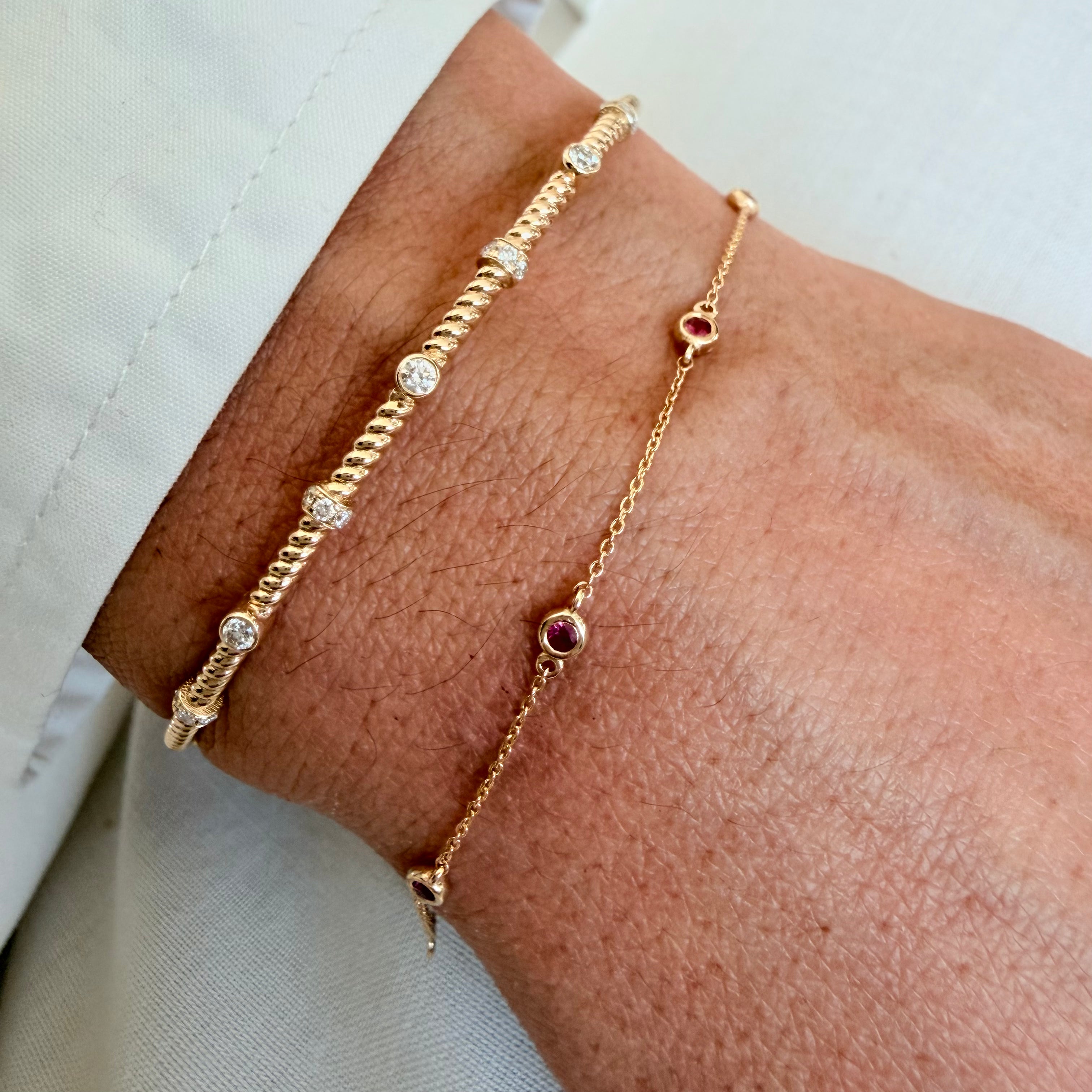 14K Gold Beaded Ruby Chain Bracelet