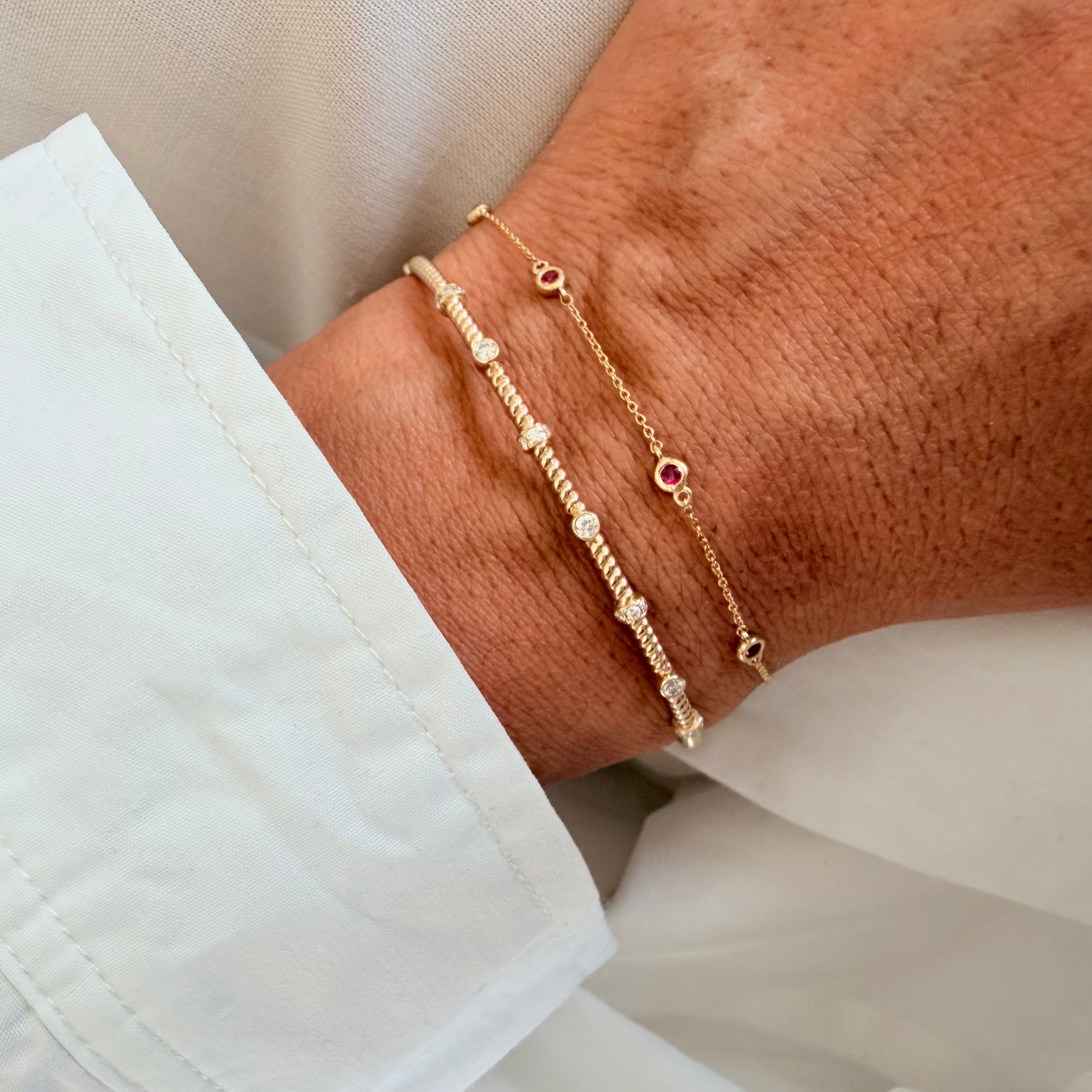 14K Gold Beaded Ruby Chain Bracelet