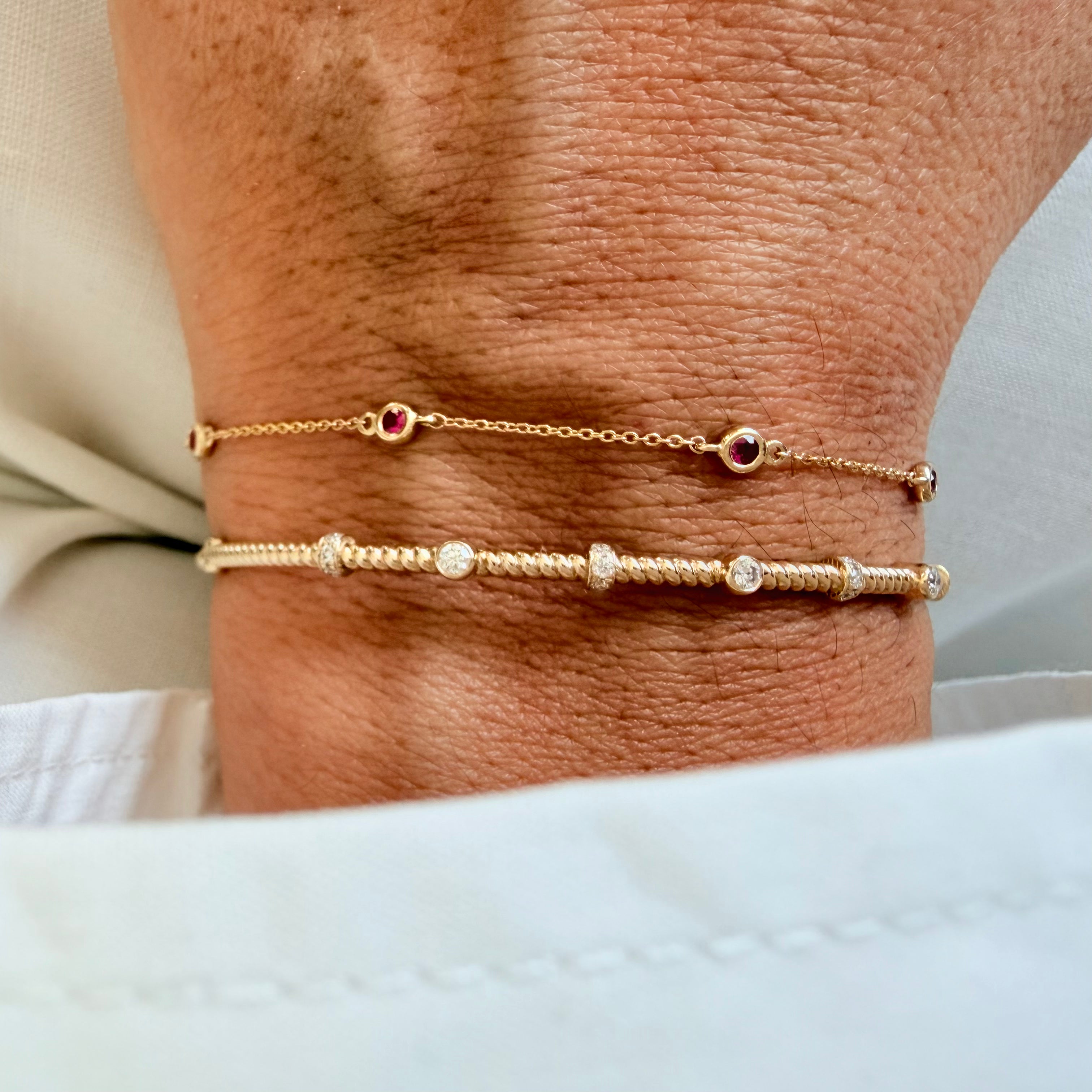 14K Gold Beaded Ruby Chain Bracelet