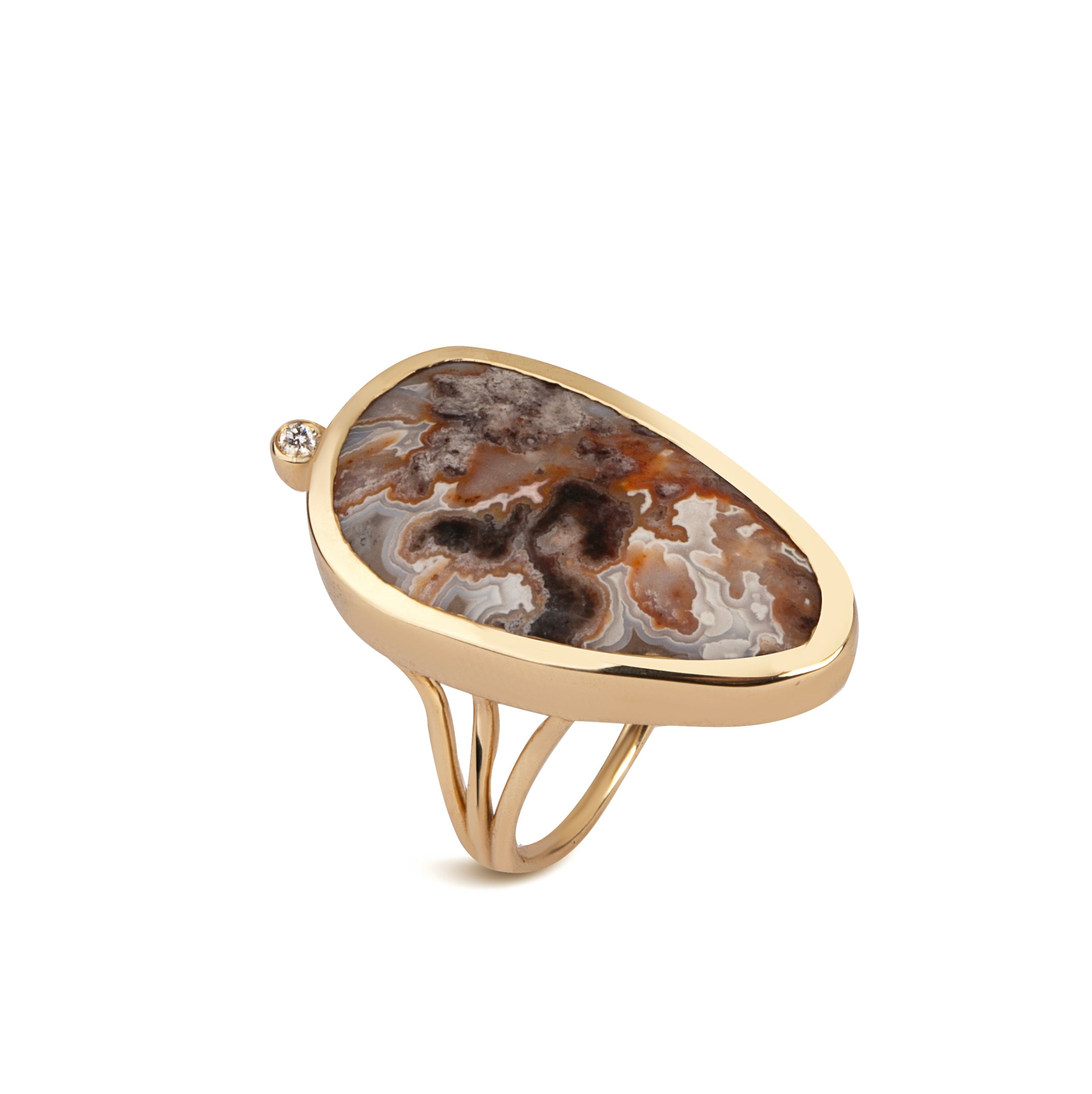 Burgundy Veil — Lace Agate & Diamond Ring