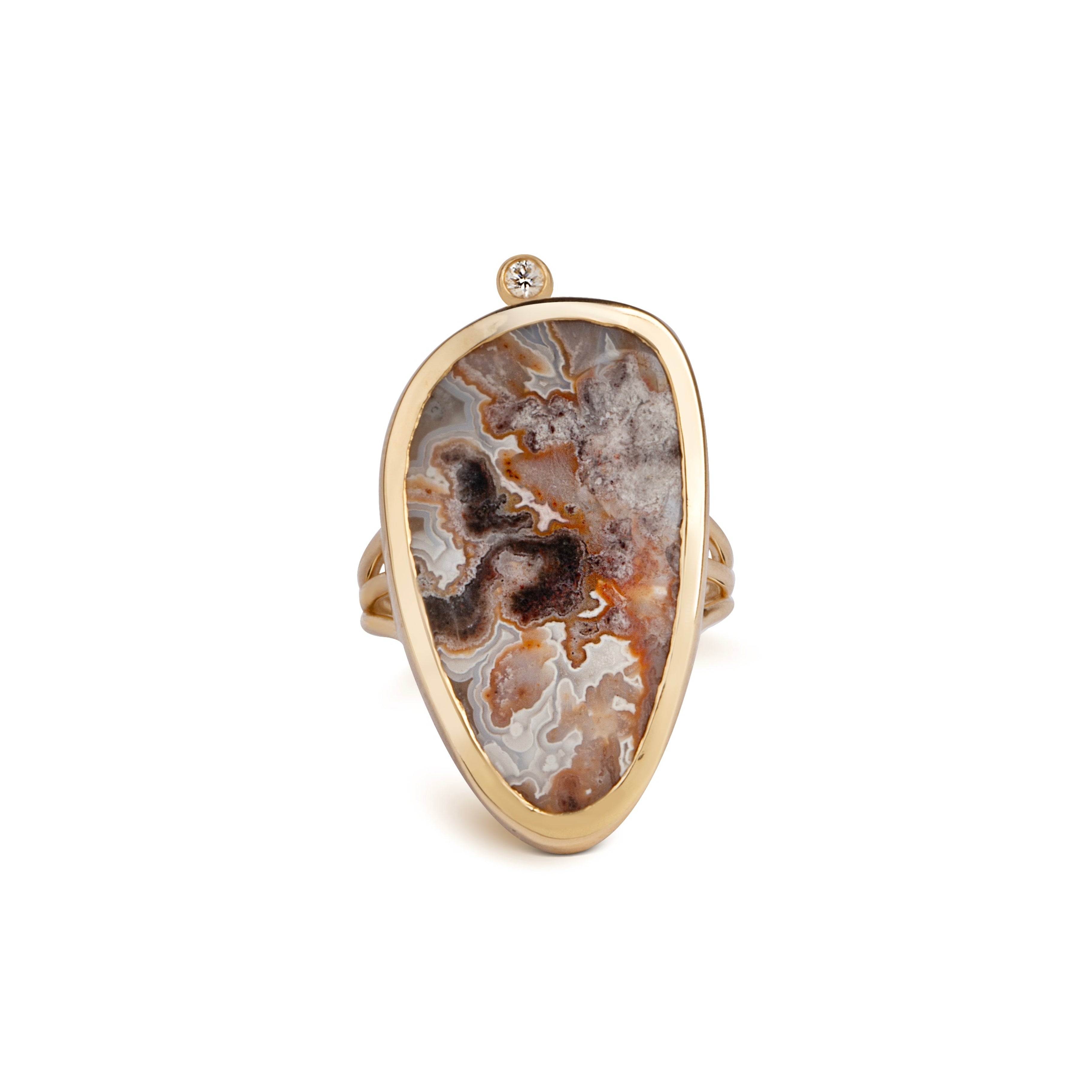 Burgundy Veil — Lace Agate & Diamond Ring