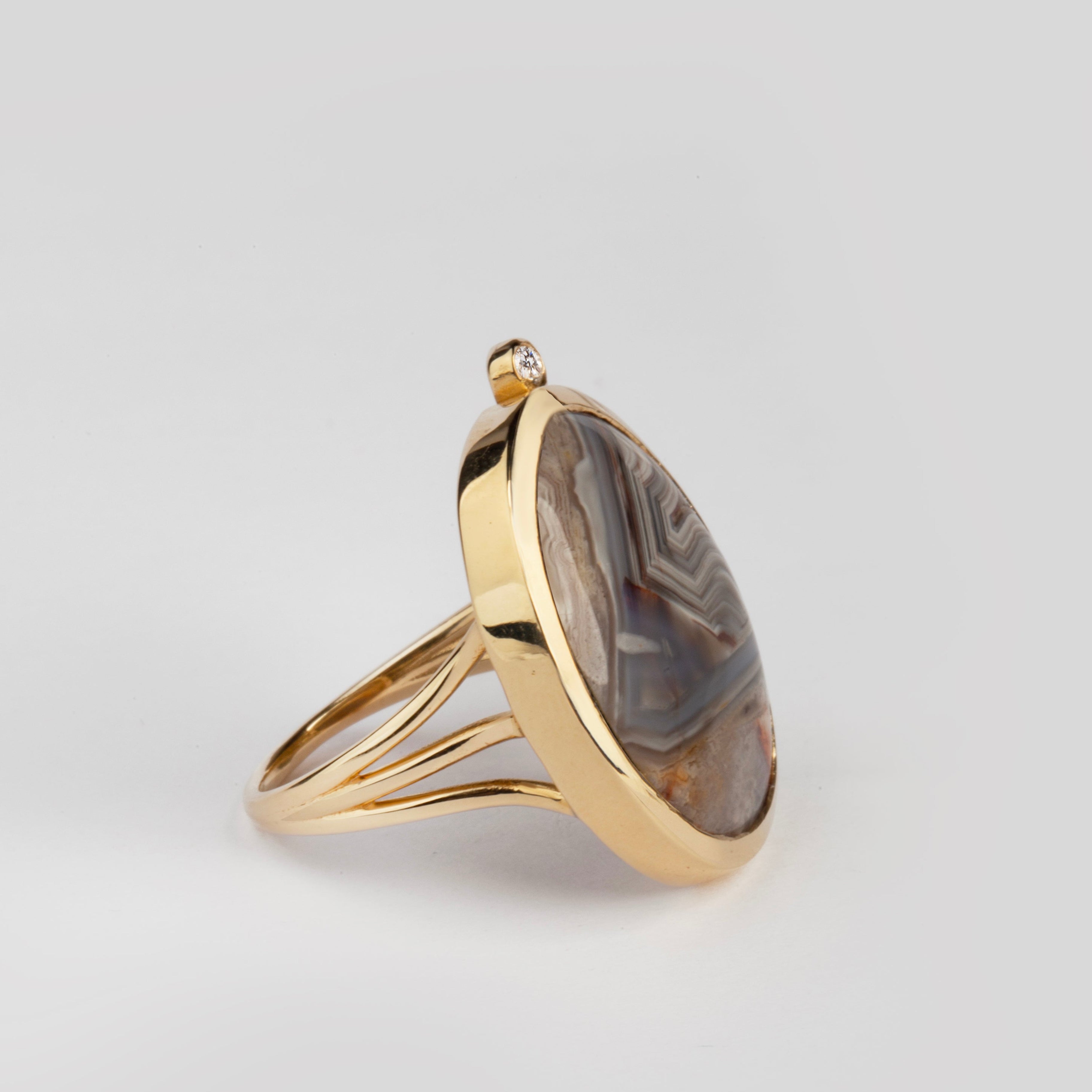 Grey Harmony Ring — Lace Agate & Diamond