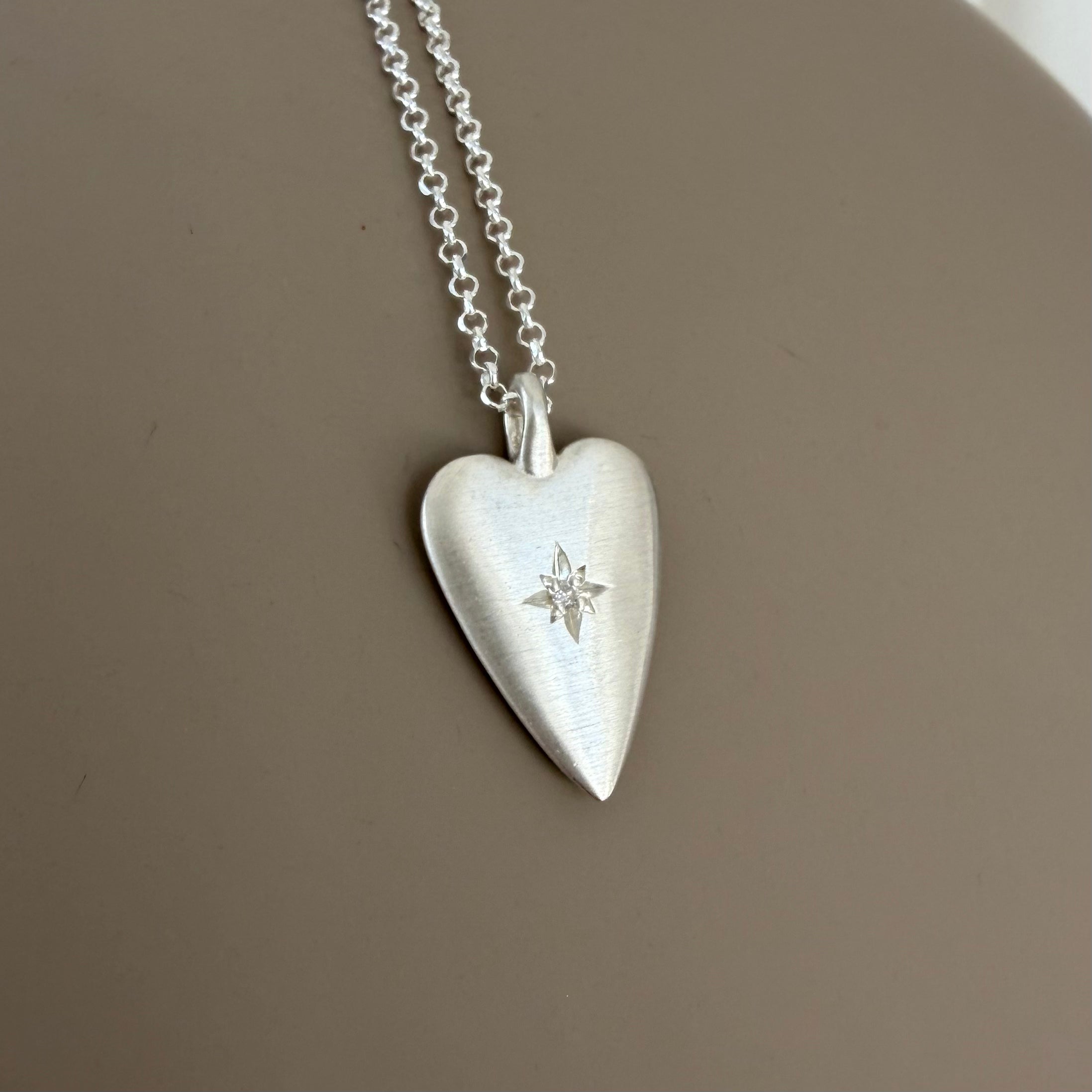 Silver Heart Diamond Star Necklace (Big)