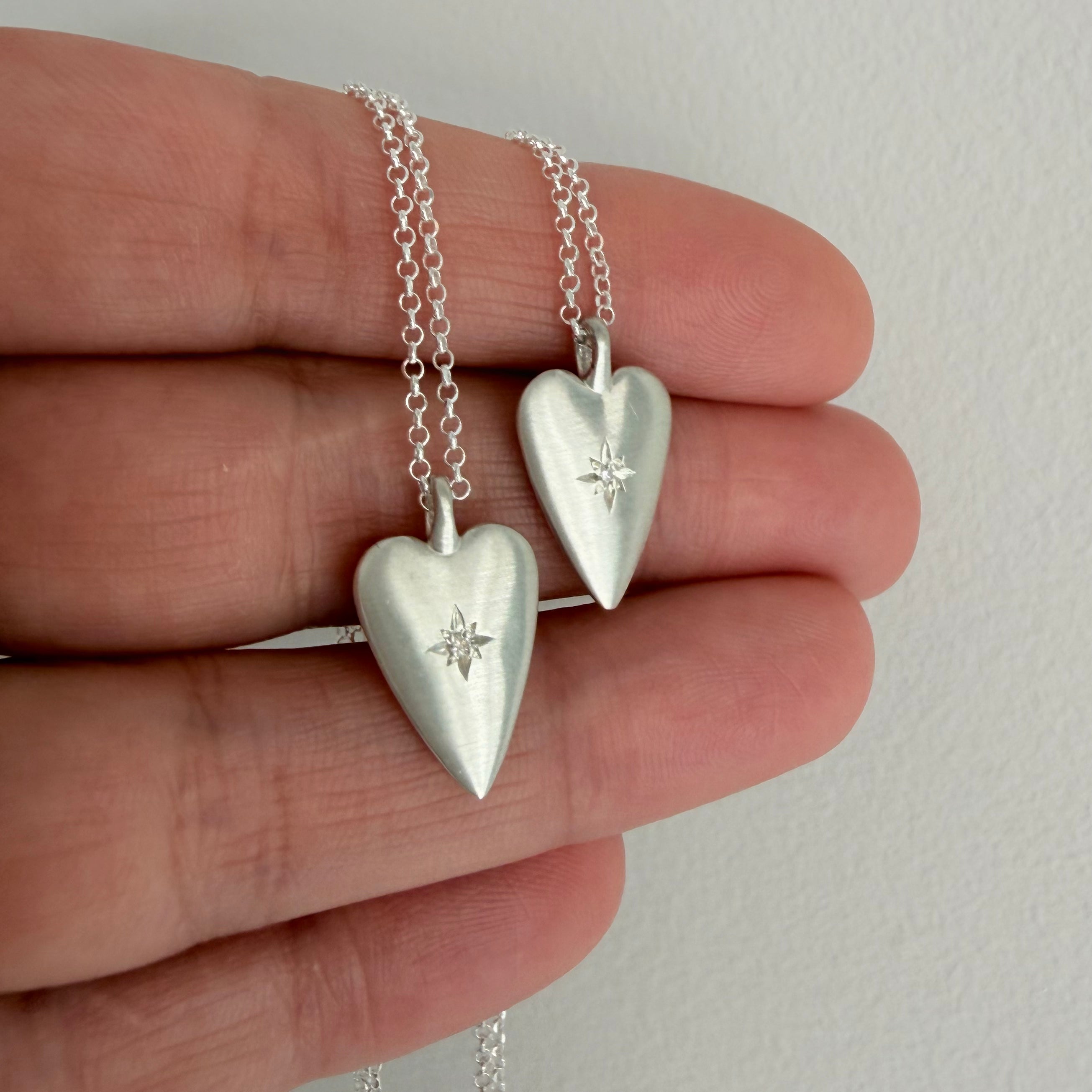 Silver Heart Diamond Star Necklace (Big)