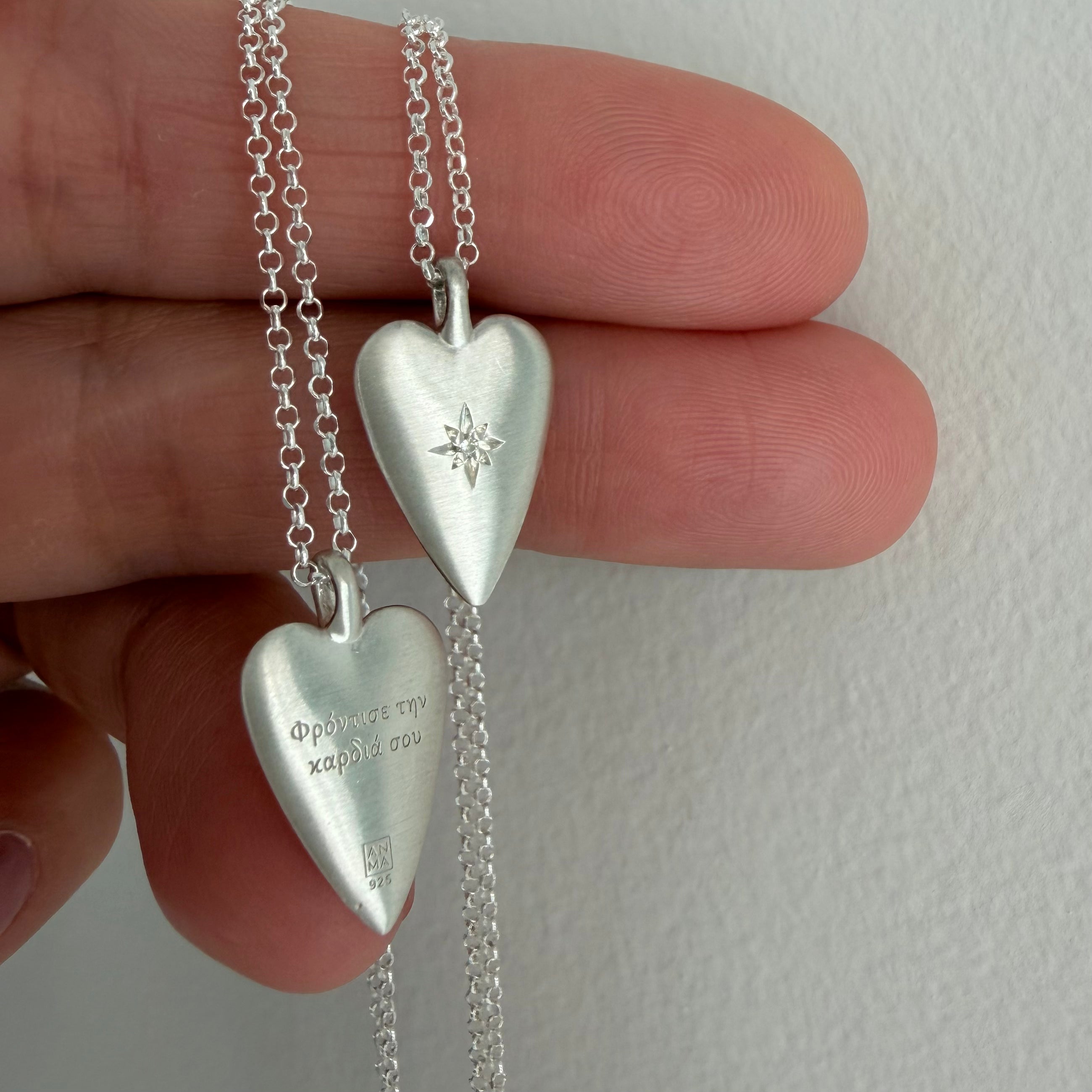 Silver Heart Diamond Star Necklace (Big)
