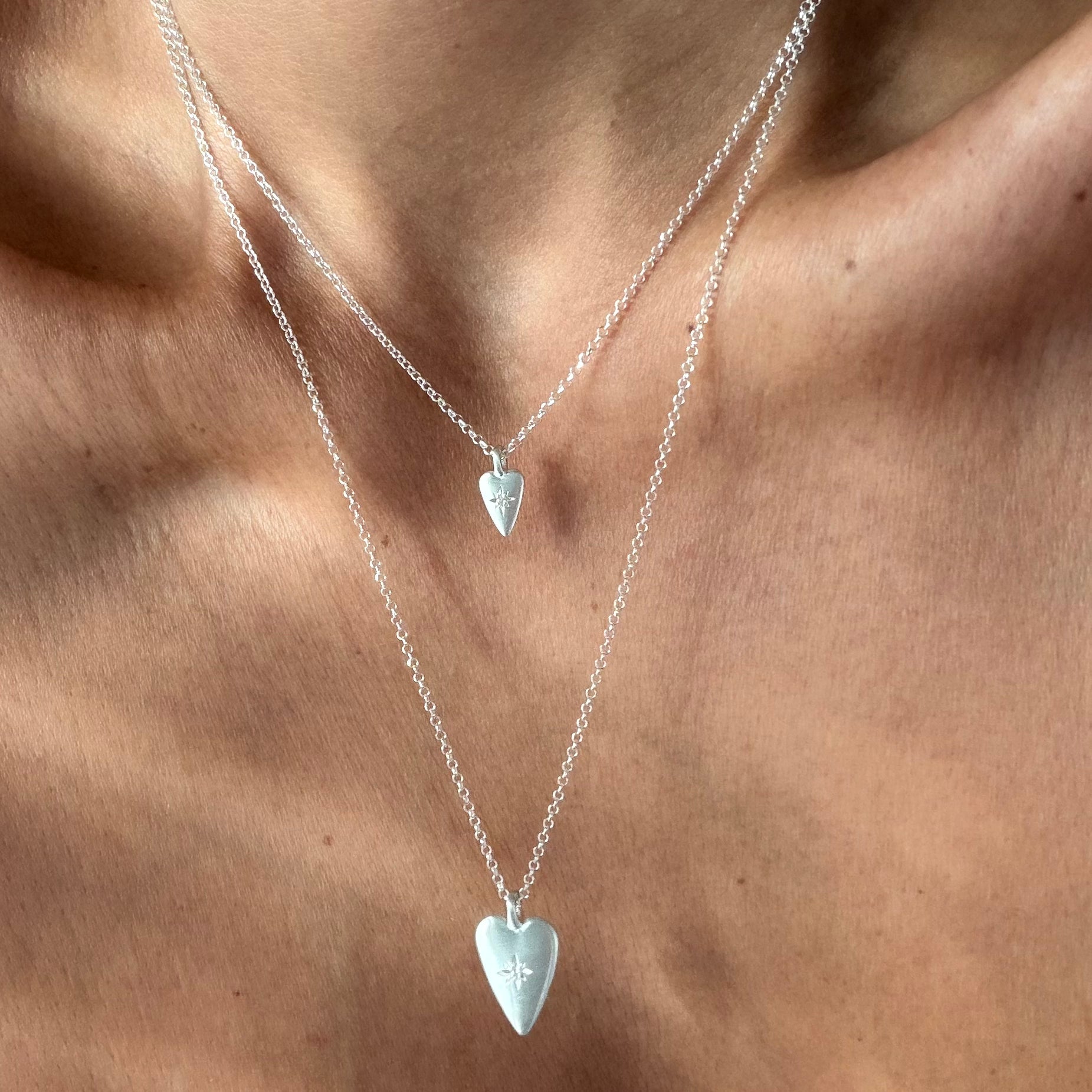 Silver Heart Diamond Star Necklace (Small)