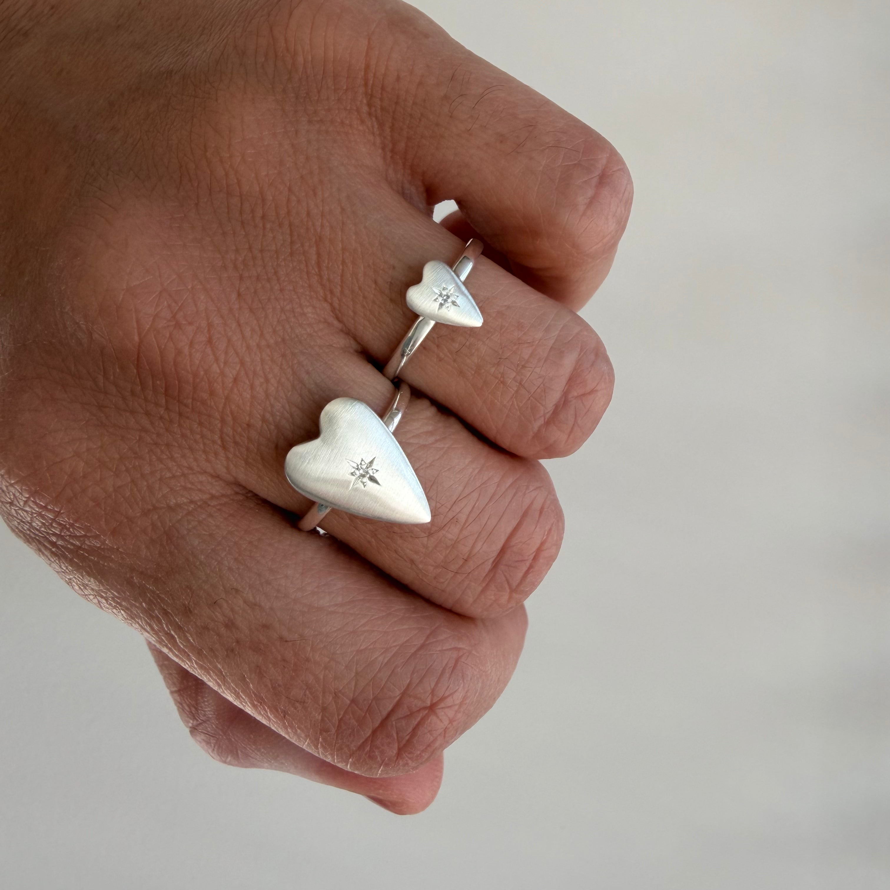 Silver Diamond Heart Ring (Big)