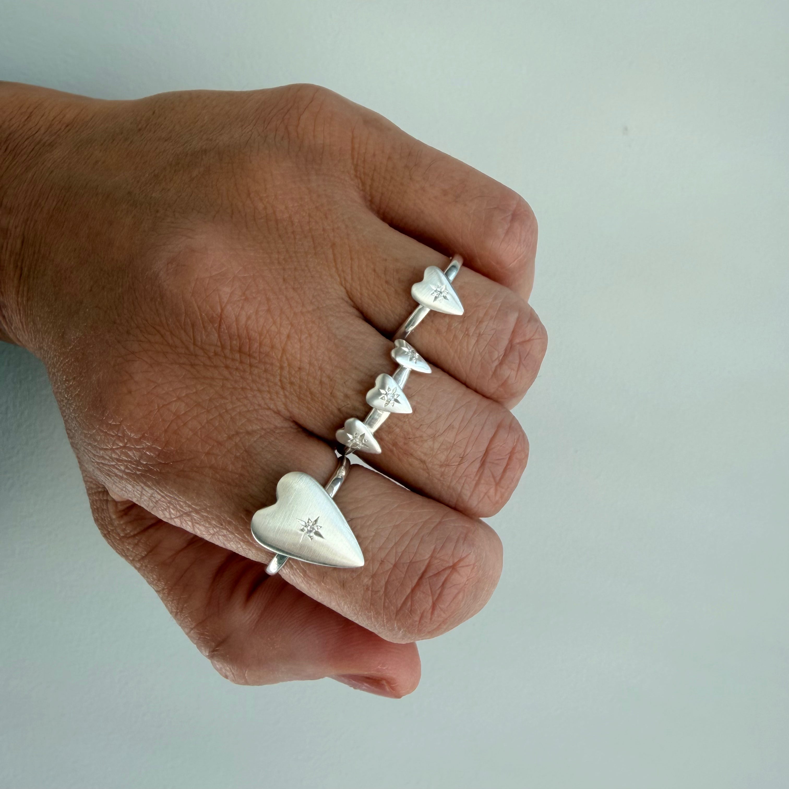 Silver Diamond Triple Heart Ring