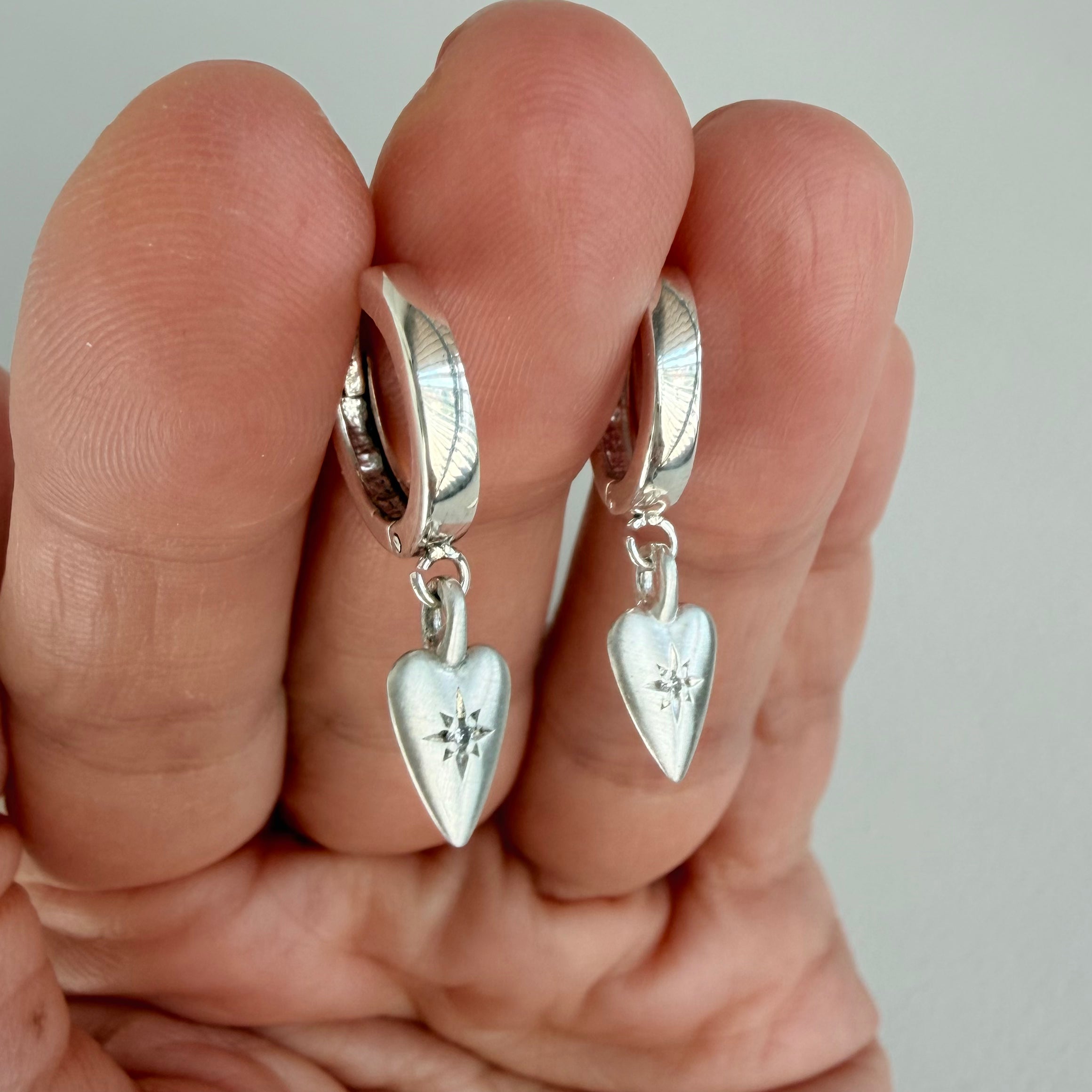 Silver Diamond Heart Earrings (Small)