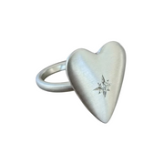 Silver Diamond Heart Ring (Big)