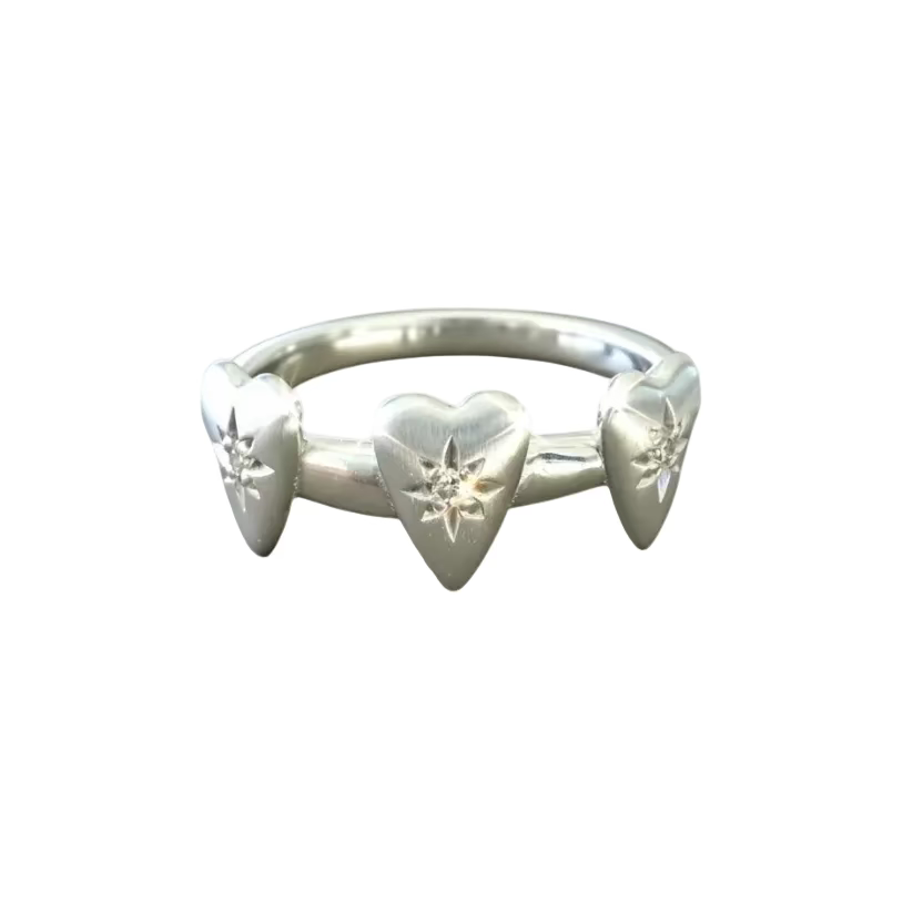 Silver Diamond Triple Heart Ring