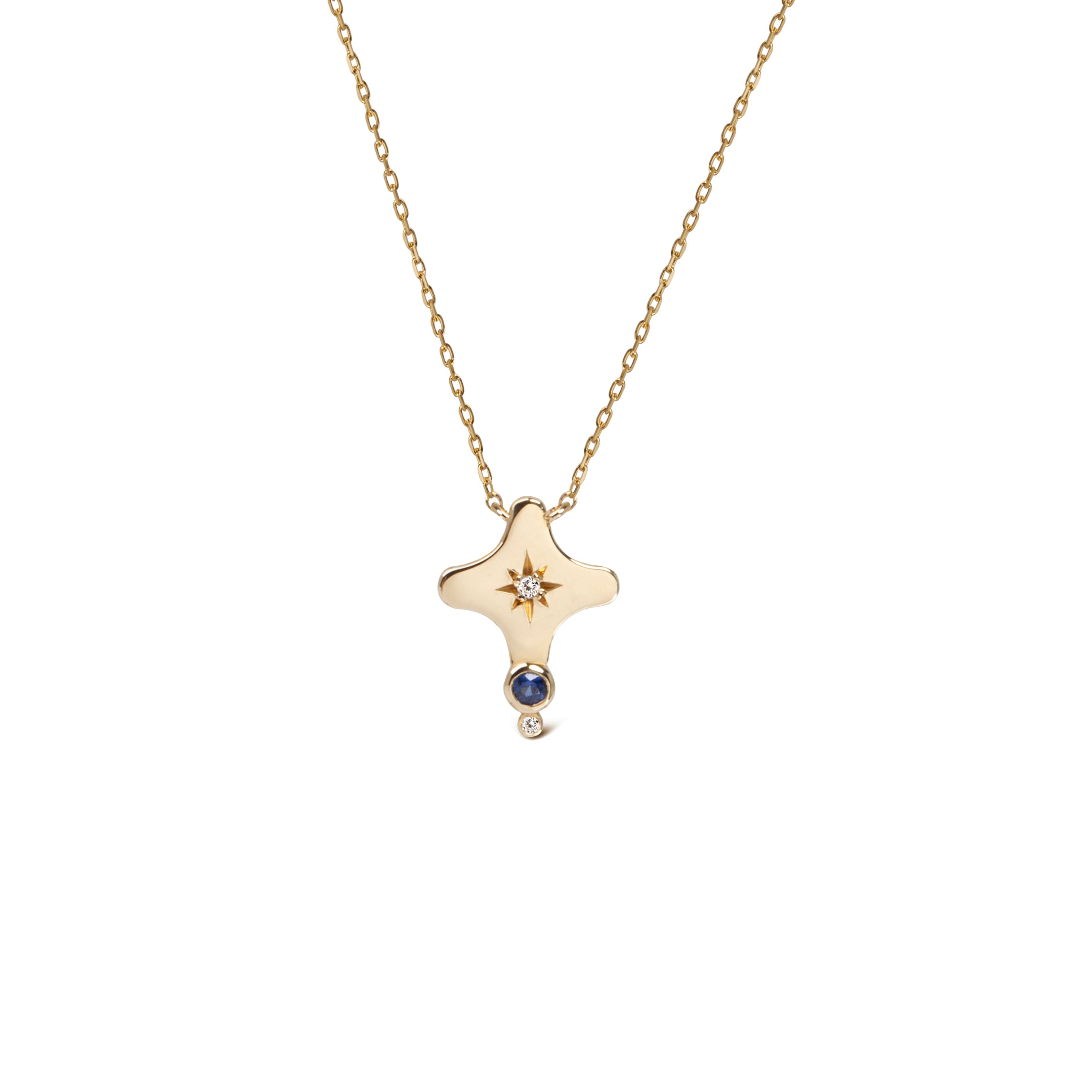 14K Gold Small Star Gold Necklace with Sapphire