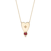 14K Gold Big Heart Diamond Star Necklace with Ruby
