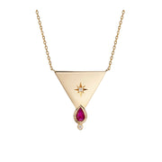 14K Gold Big Triangle Diamond Star Necklace with Ruby
