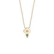 14K Gold Small Flower Diamond Star Necklace with Emerald