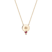 14K Gold Small Circle Diamond Star Necklace with Ruby