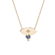 14K Gold Big Navette Diamond Star Necklace with Sapphire