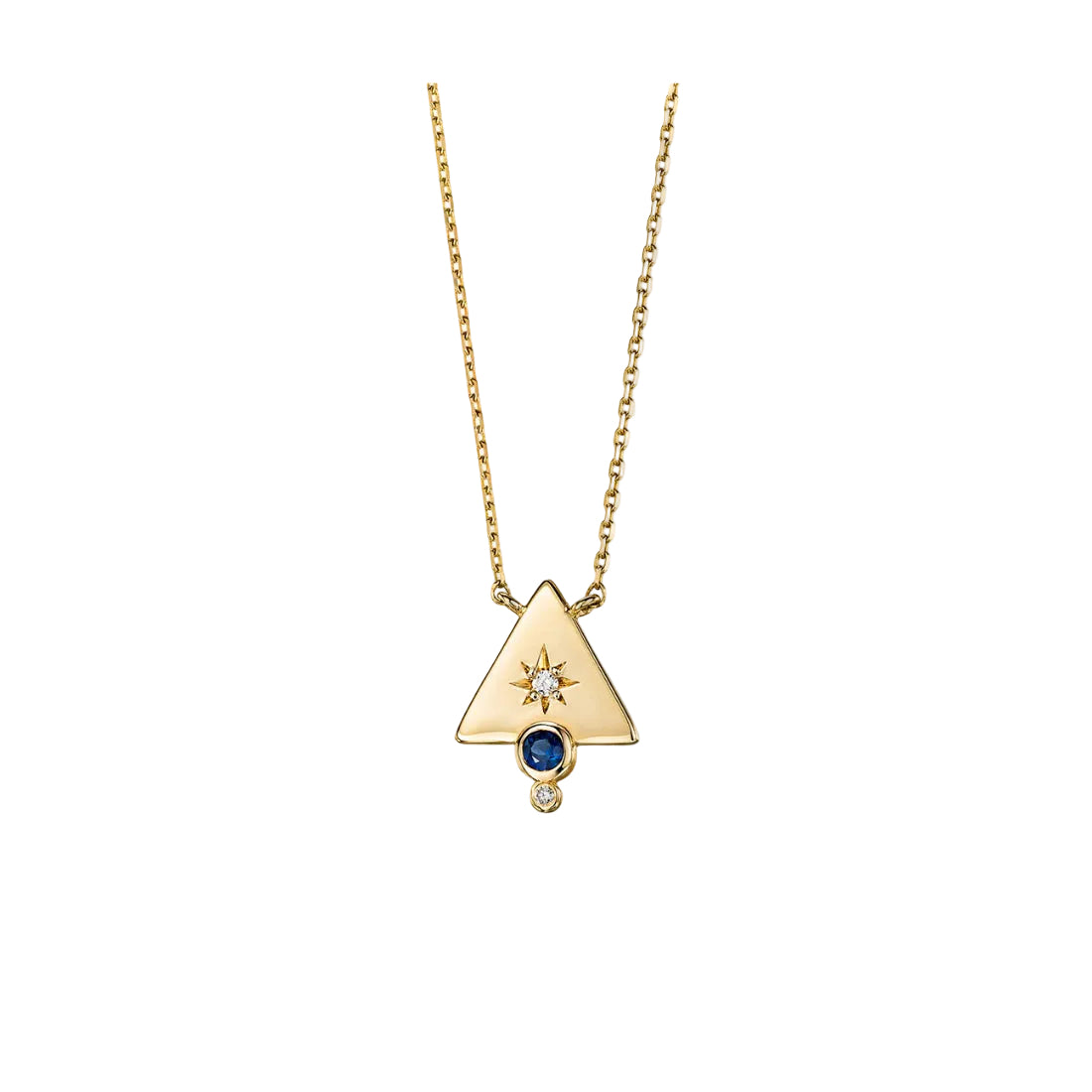 14K Gold Small Triangle Diamond Star Gold Necklace with Sapphire