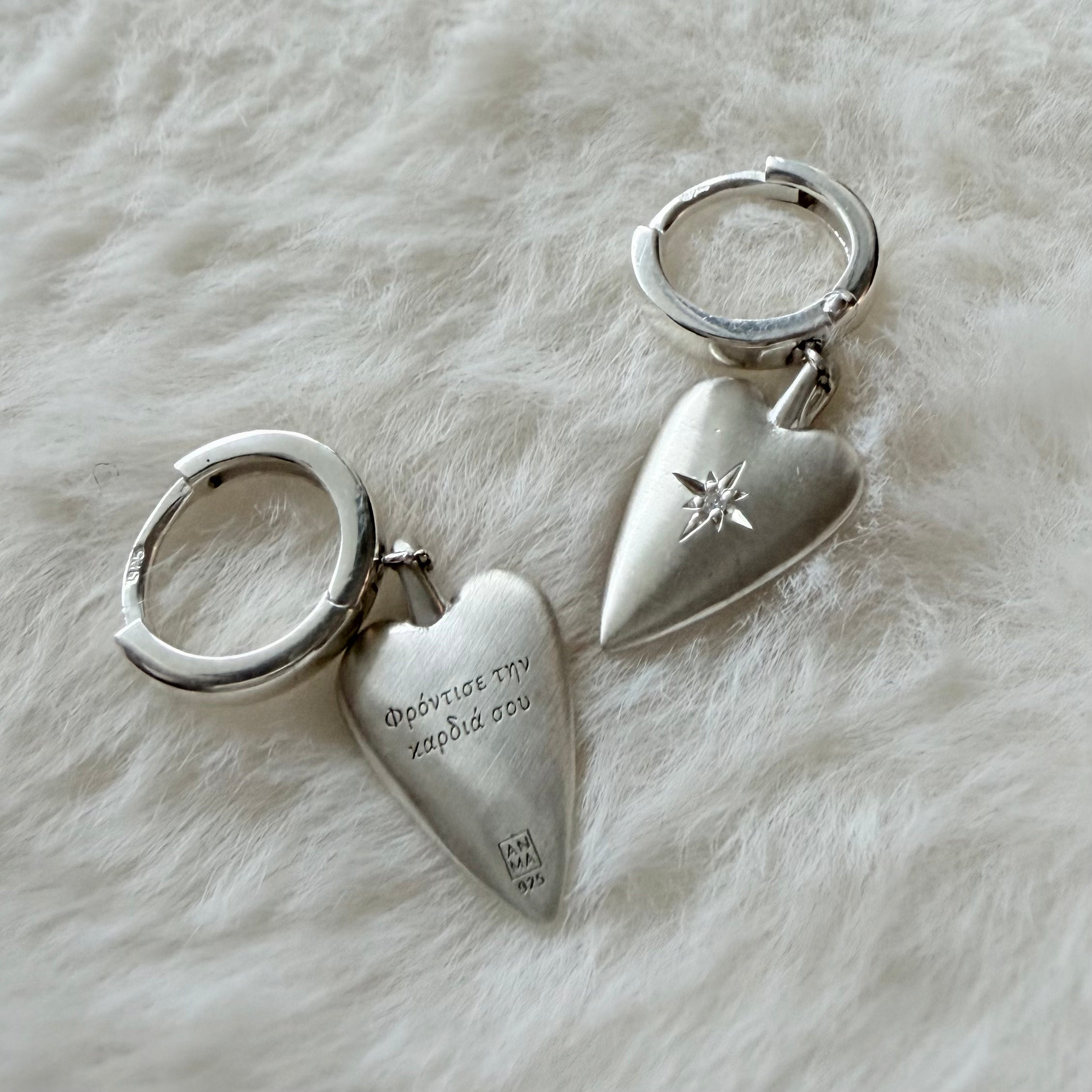 Silver Diamond Heart Earrings (Big)