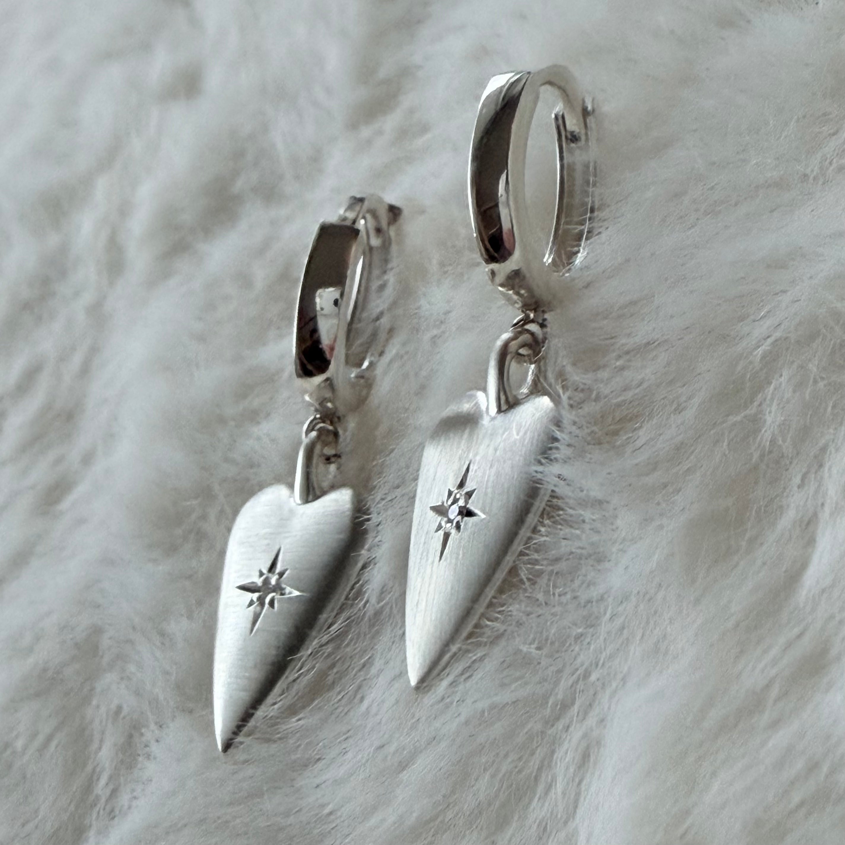 Silver Diamond Heart Earrings (Big)