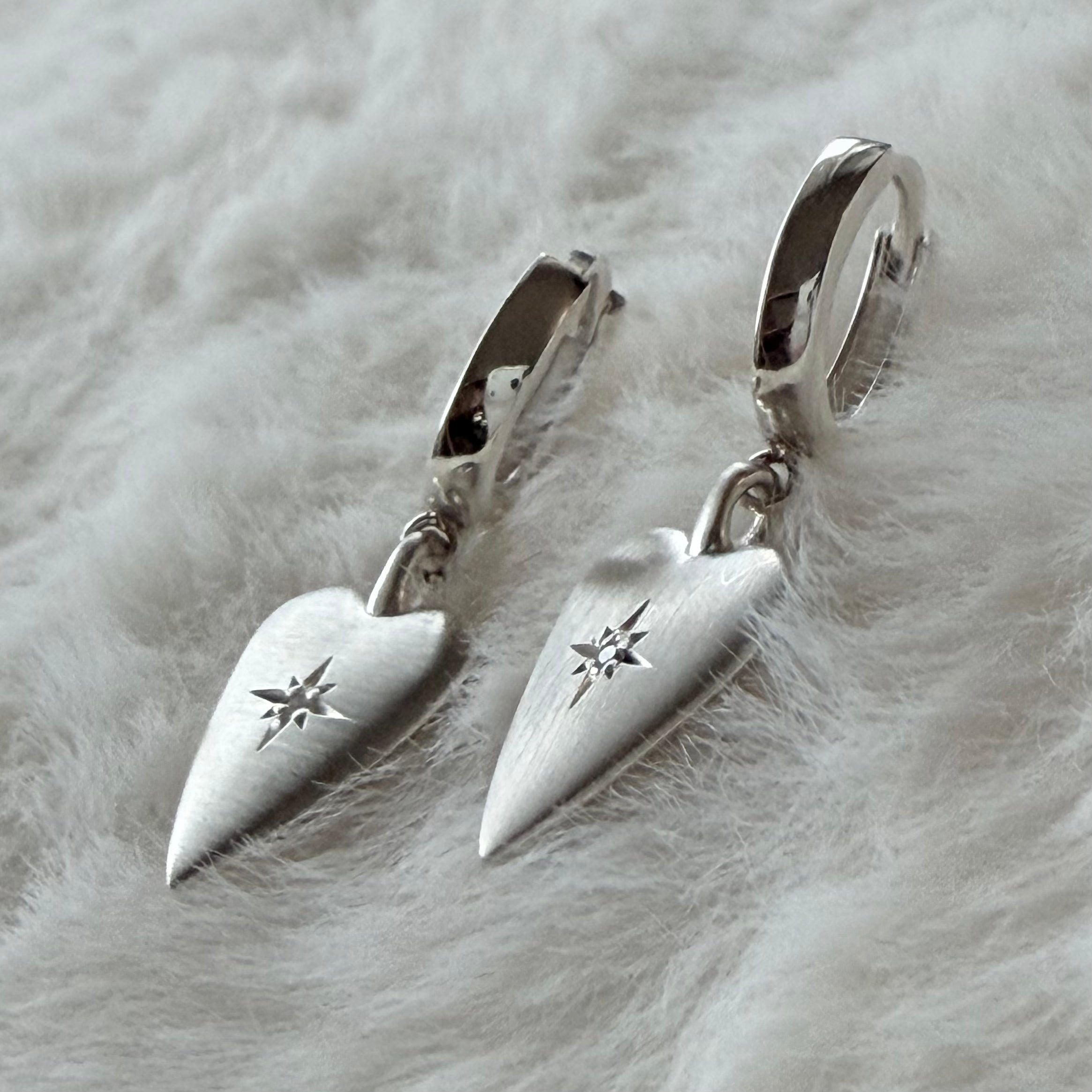 Silver Diamond Heart Earrings (Big)