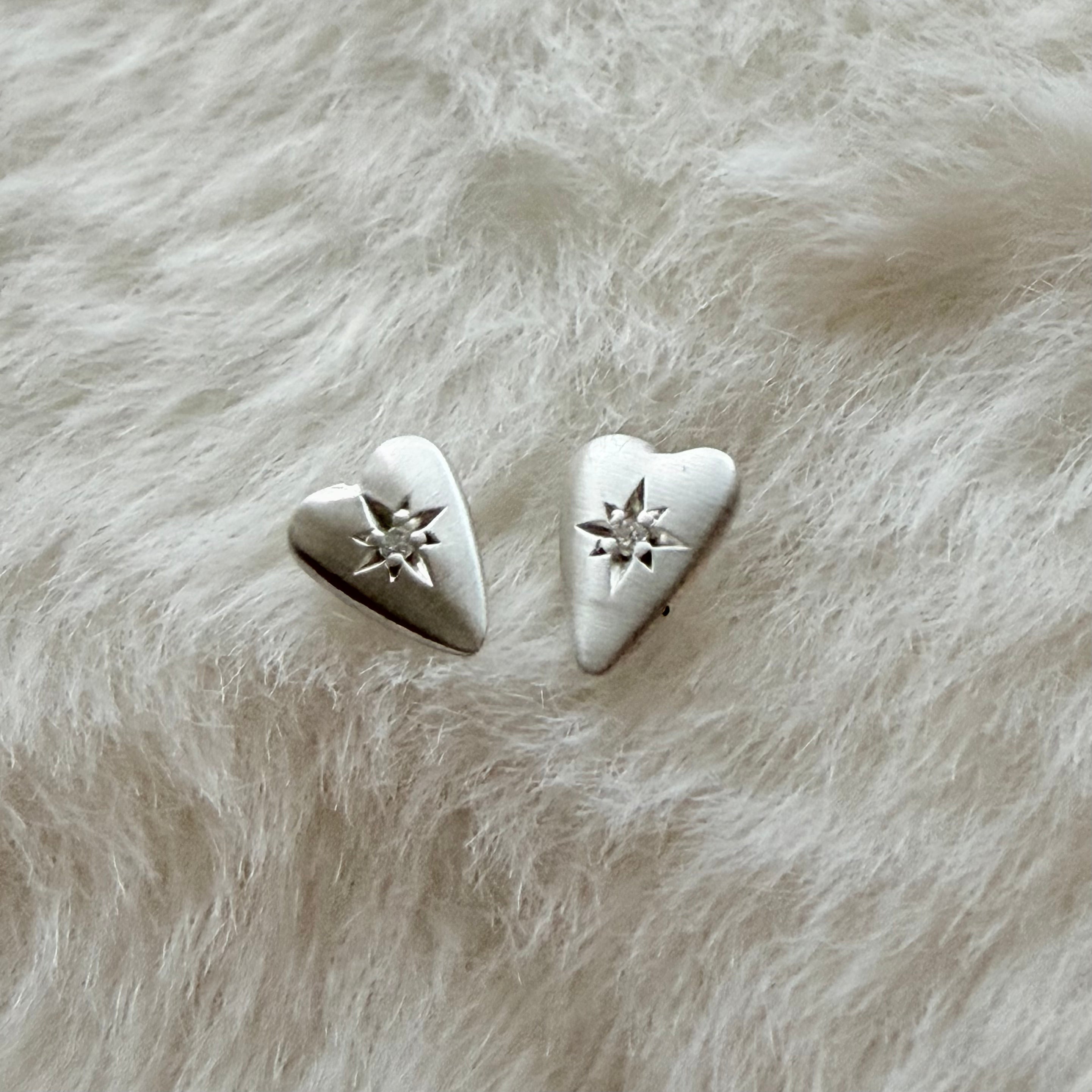 Silver Diamond Heart Stud Earrings (Smal)