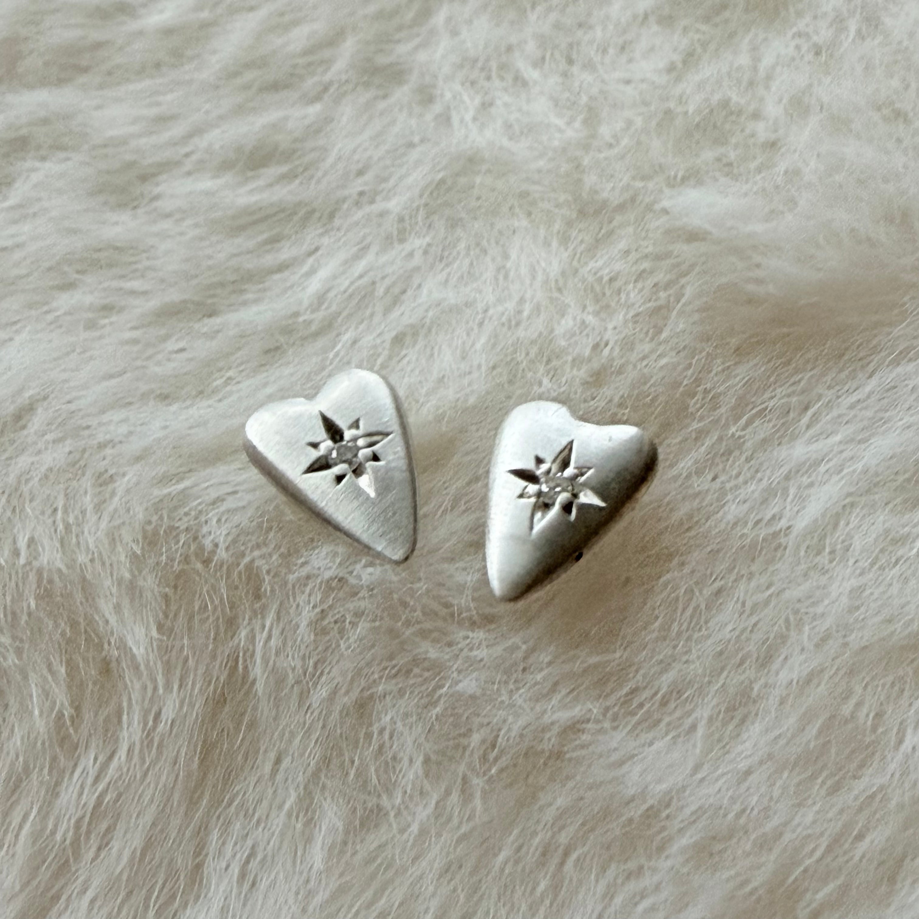 Silver Diamond Heart Stud Earrings (Smal)