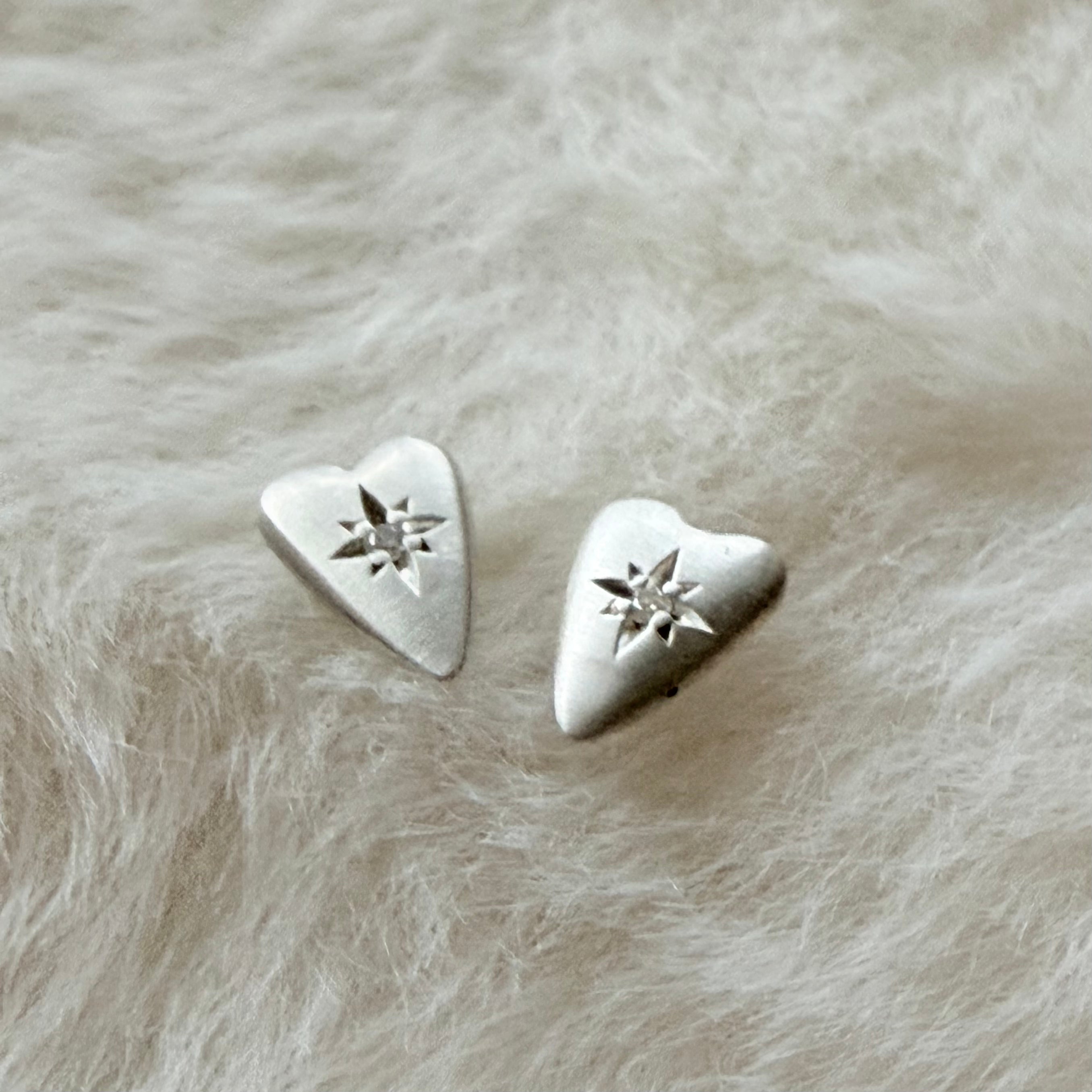 Silver Diamond Heart Stud Earrings (Smal)